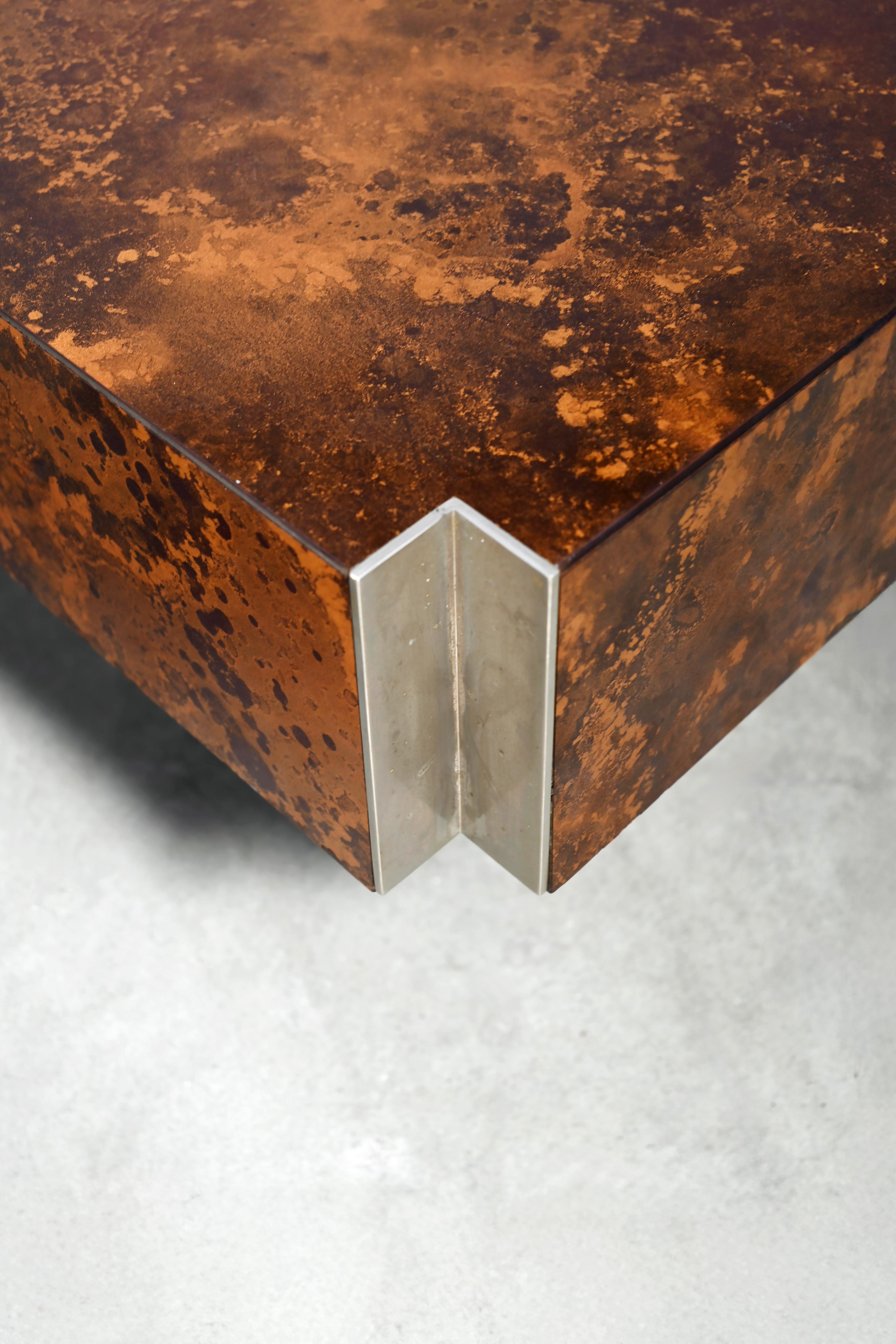 Brass Copper Oxide Coffee Table by Guy LeFevre for Roche Bobois, 1970's For Sale