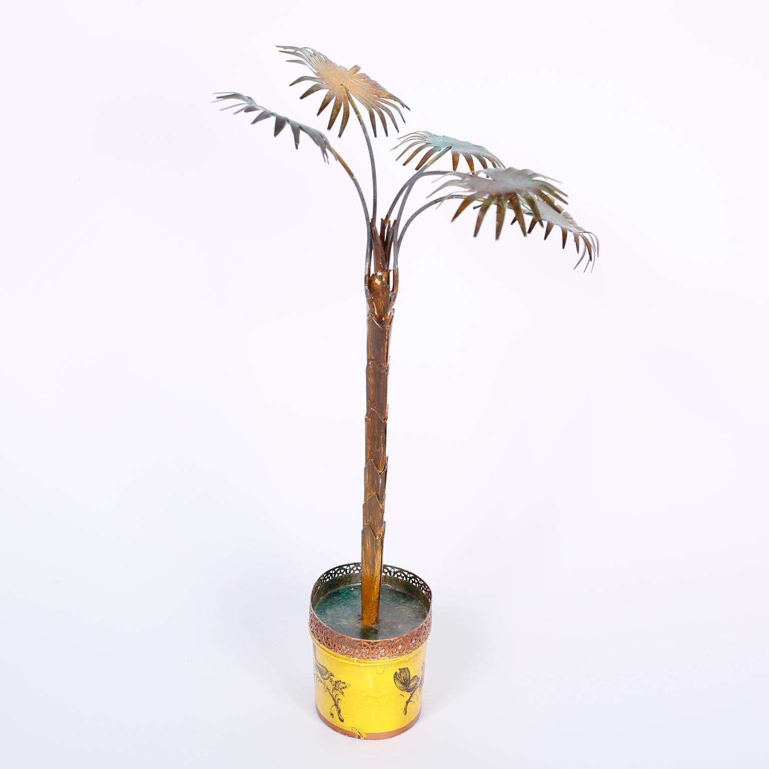 Chinoiserie Copper Palm Tree in a Tole Planter