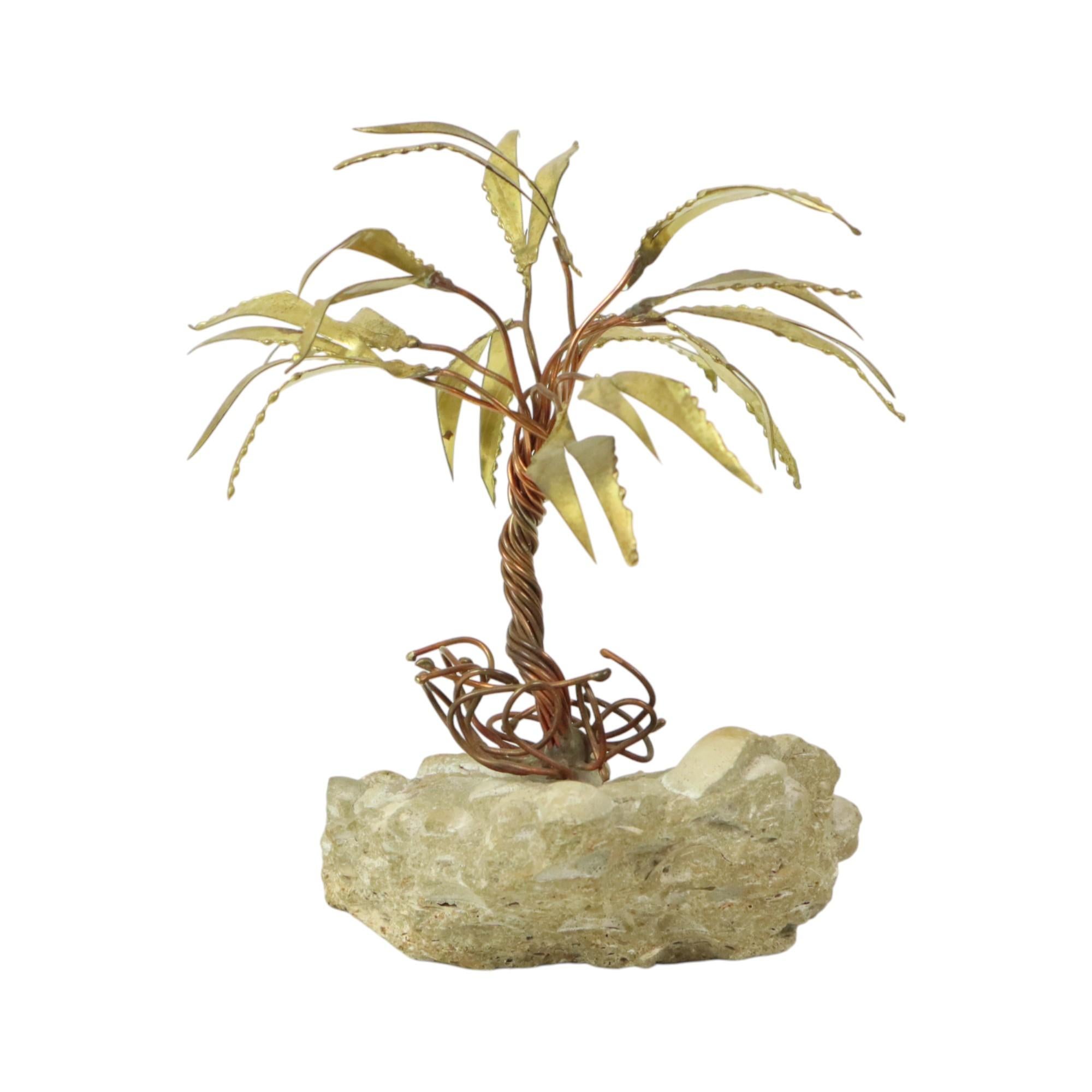 Hollywood Regency Scultura in rame di palma su roccia Daniel d'Haeseleer 17 cm in vendita