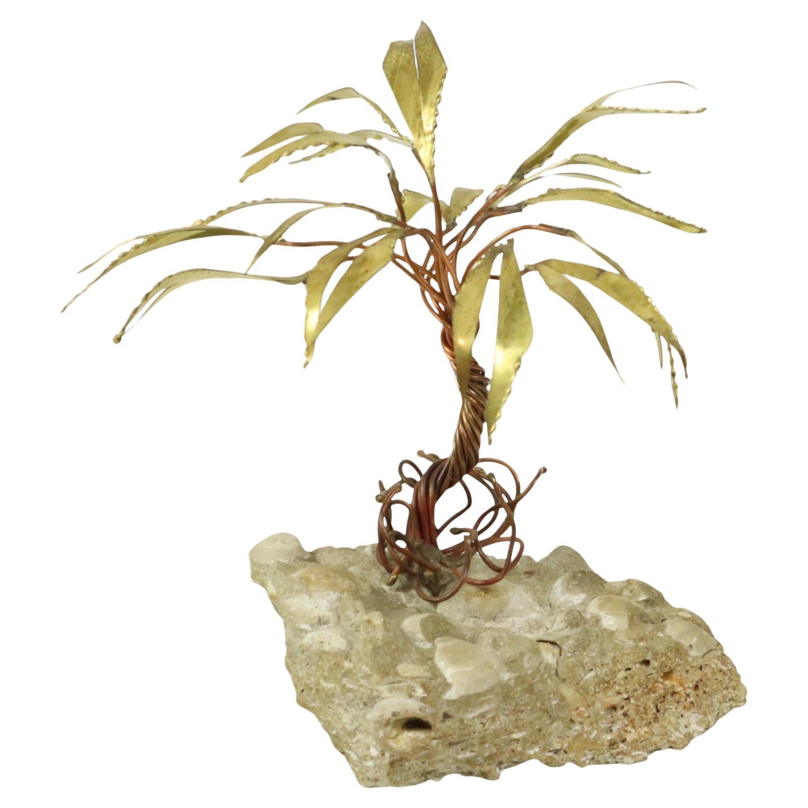 Scultura in rame di palma su roccia Daniel d'Haeseleer 17 cm in vendita