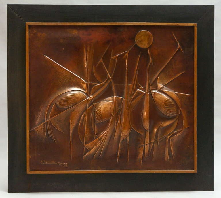 Hollywood Regency Copper Panel Artwork by Pemba For Sale