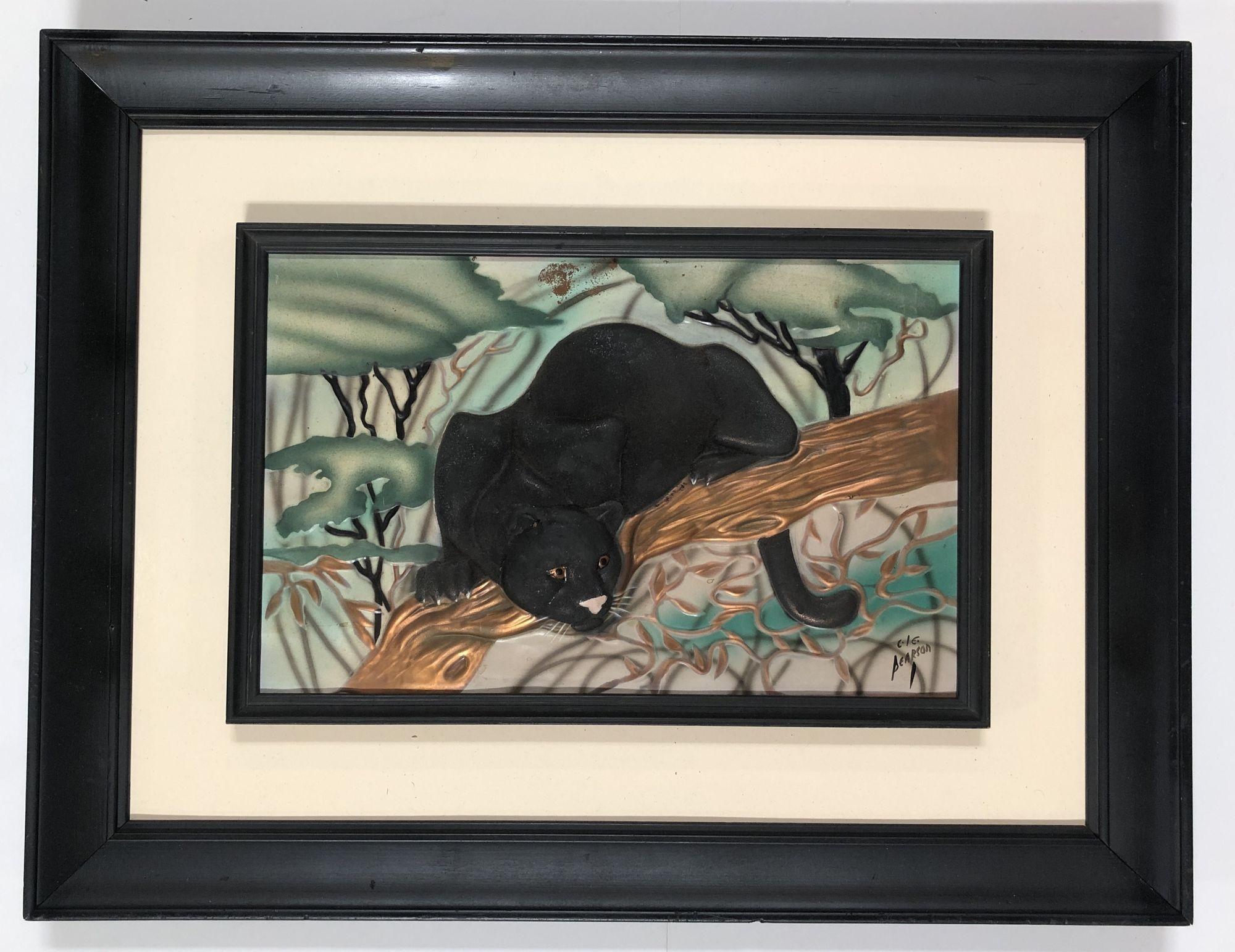 American Copper Panther Painting Signed by C.L.E. Pearson For Sale