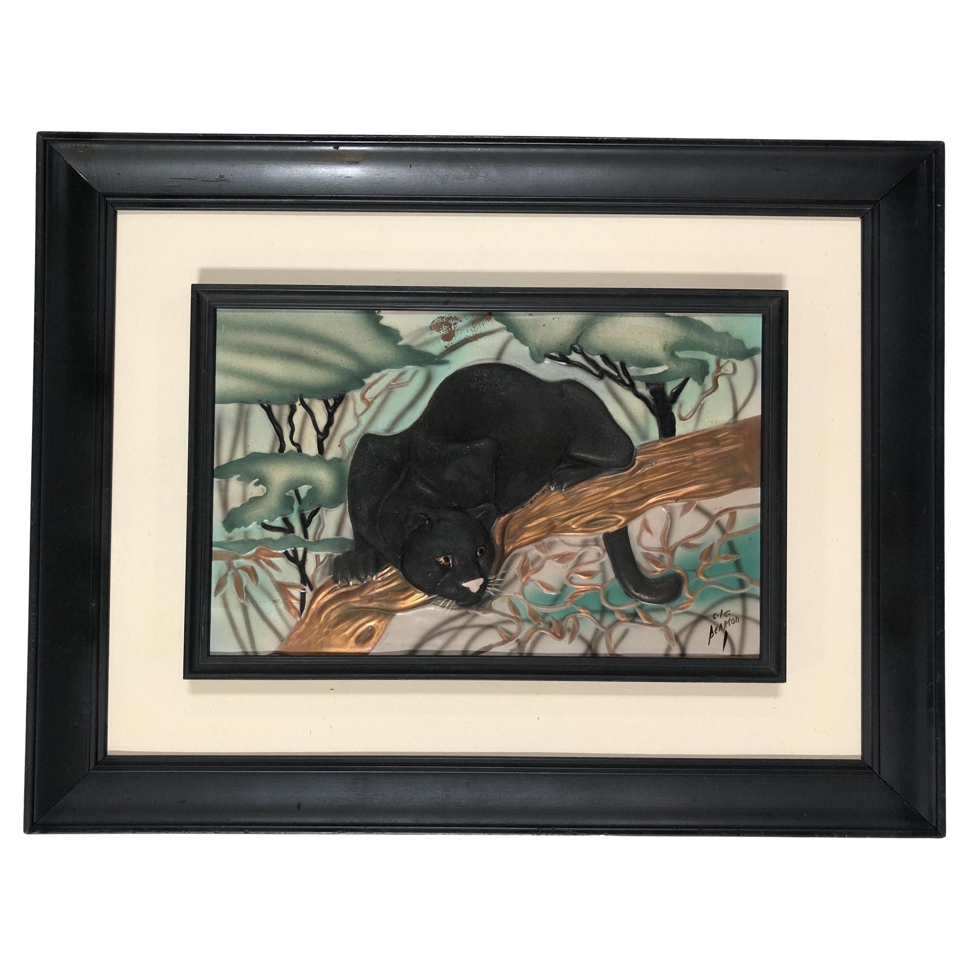 Copper Panther Painting Signed by C.L.E. Pearson For Sale