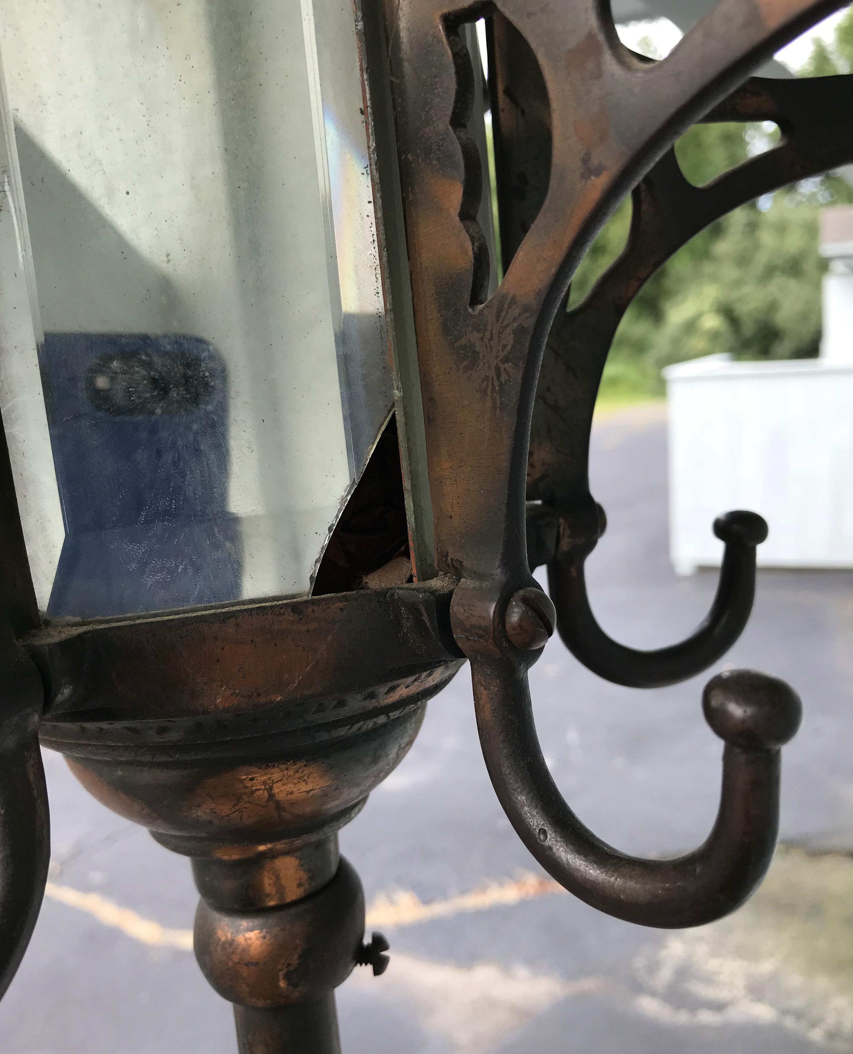 Copper Patinated Metal Coat Tree or Hat Rack with Beveled Panels, circa 1900 6