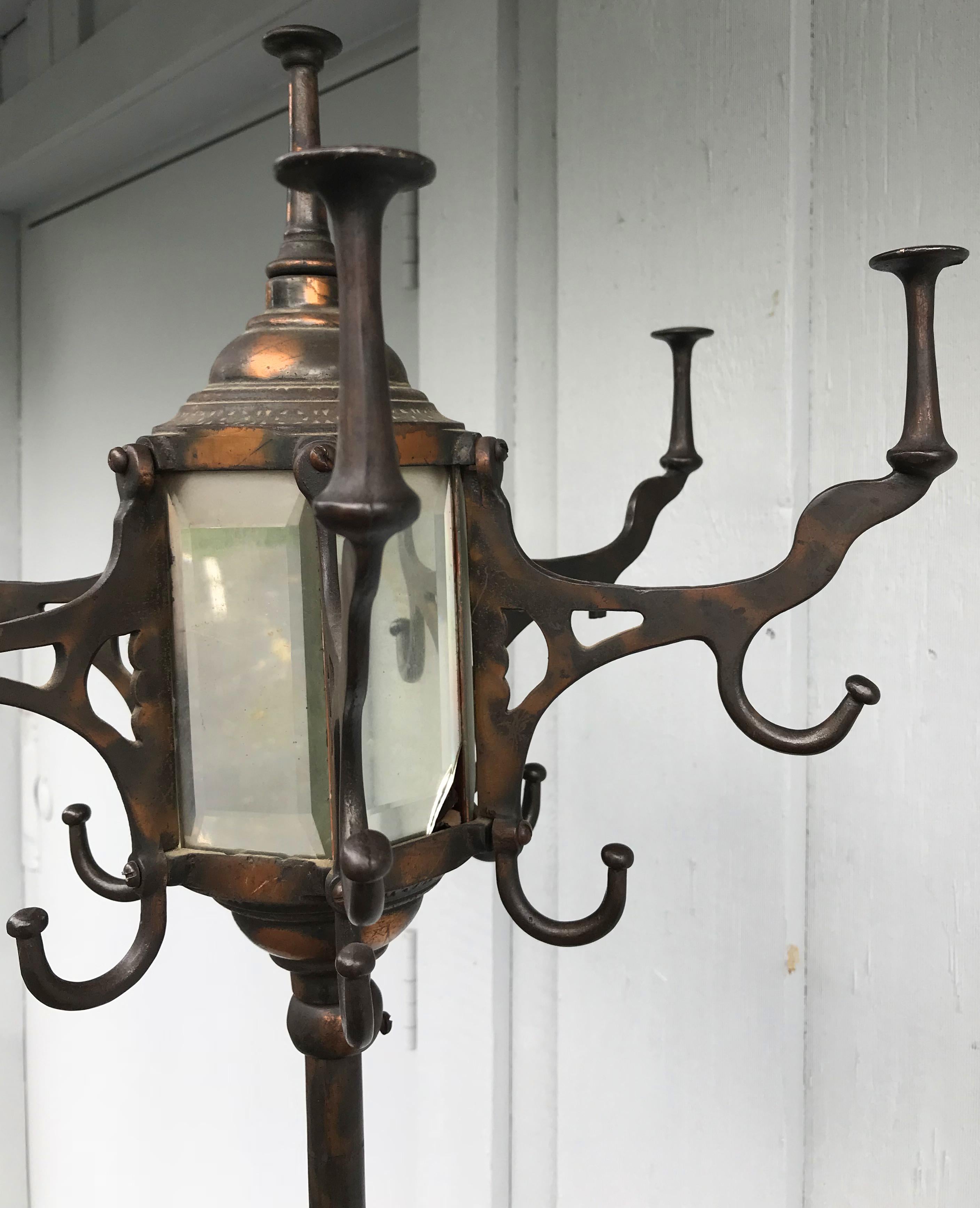 American Copper Patinated Metal Coat Tree or Hat Rack with Beveled Panels, circa 1900