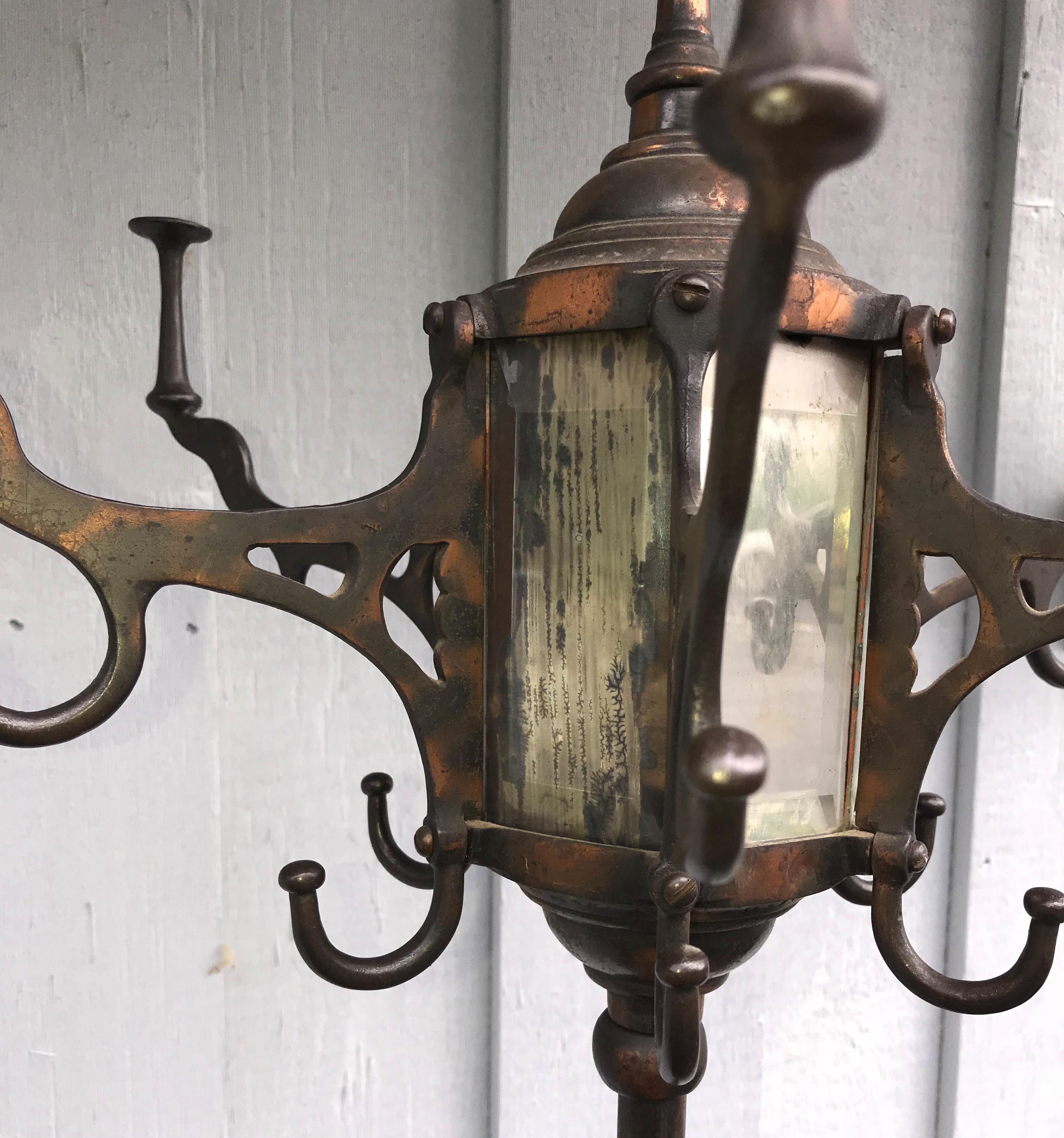 Copper Patinated Metal Coat Tree or Hat Rack with Beveled Panels, circa 1900 In Good Condition In Milford, NH