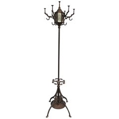 Antique Copper Patinated Metal Coat Tree or Hat Rack with Beveled Panels, circa 1900