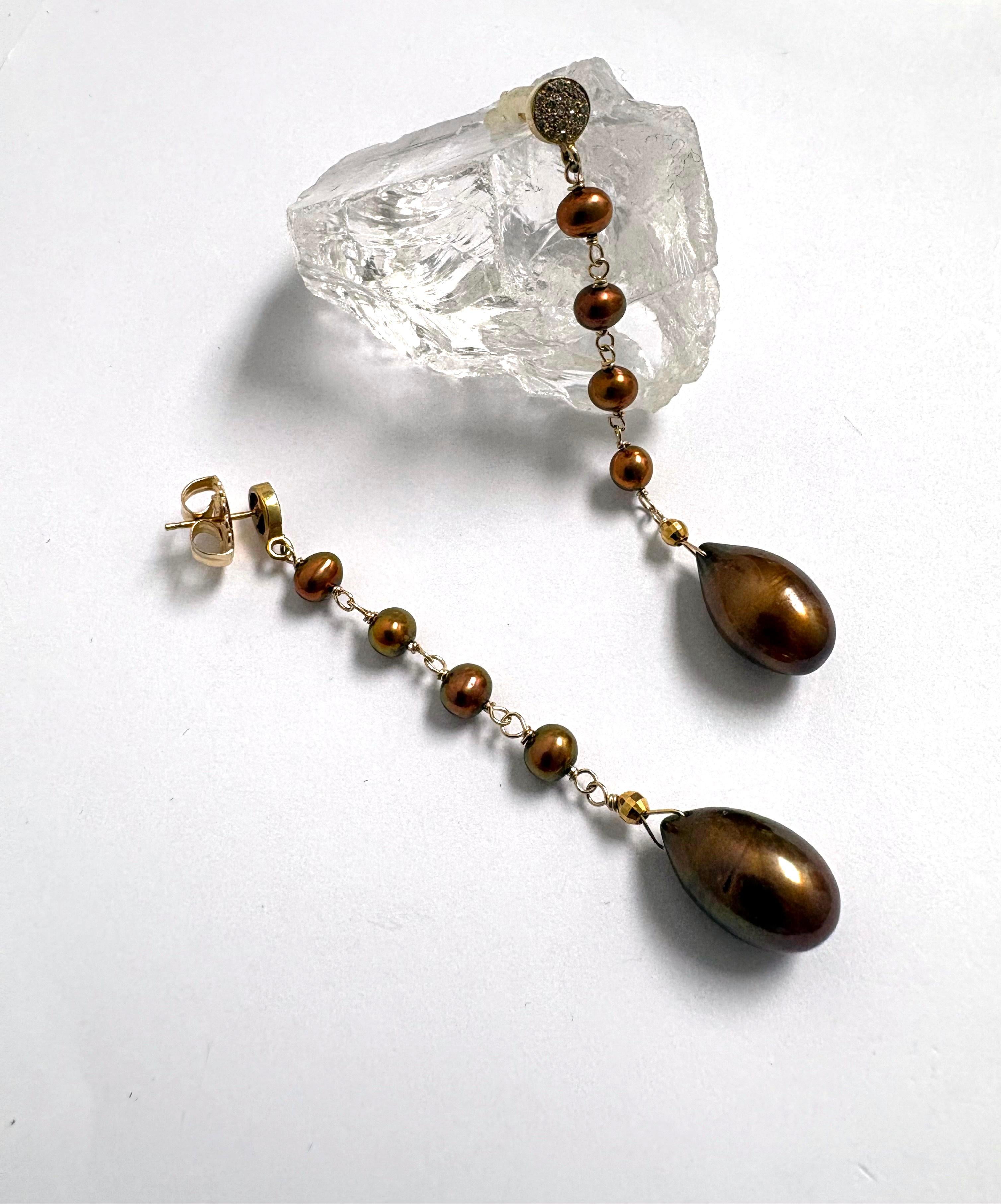Pendientes Paradizia de perlas de cobre y diamantes Artesano en venta