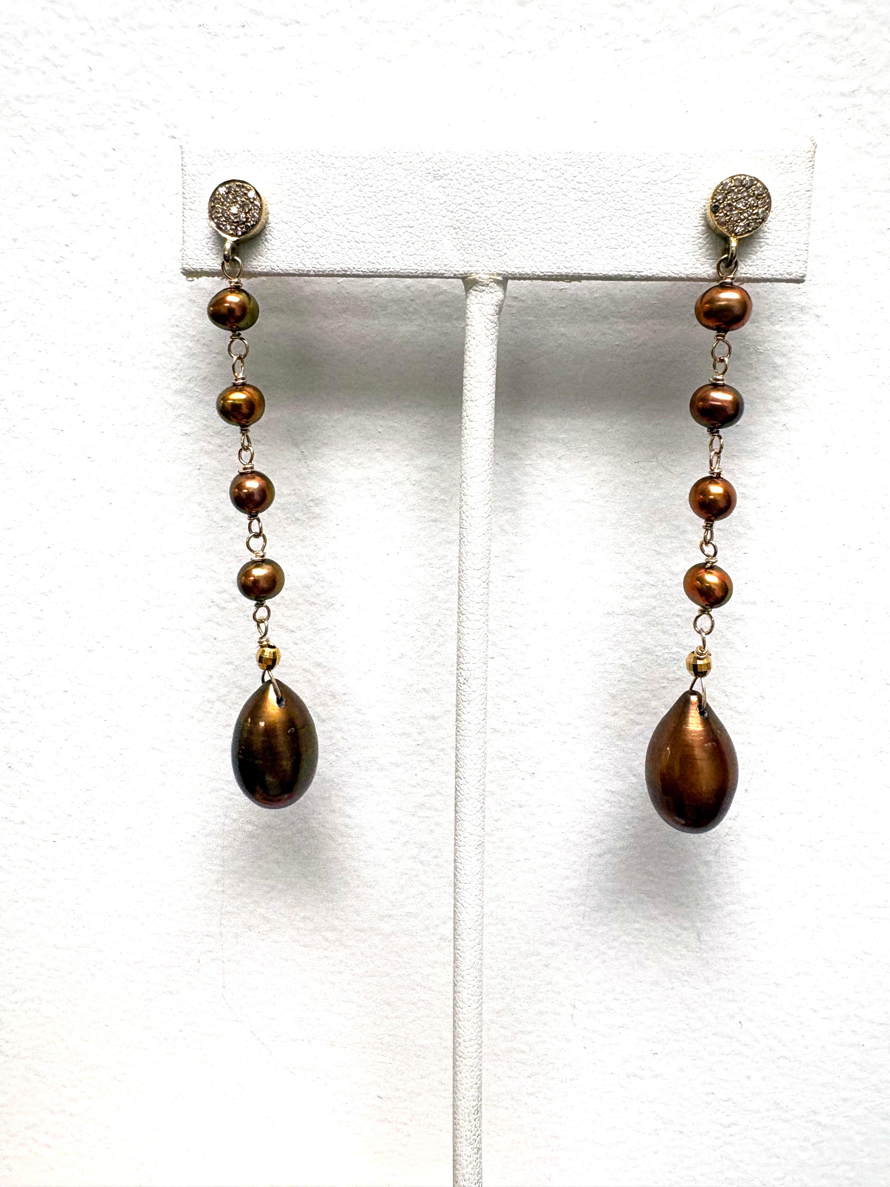 Pendientes Paradizia de perlas de cobre y diamantes en Nuevo estado para la venta en Laguna Beach, CA