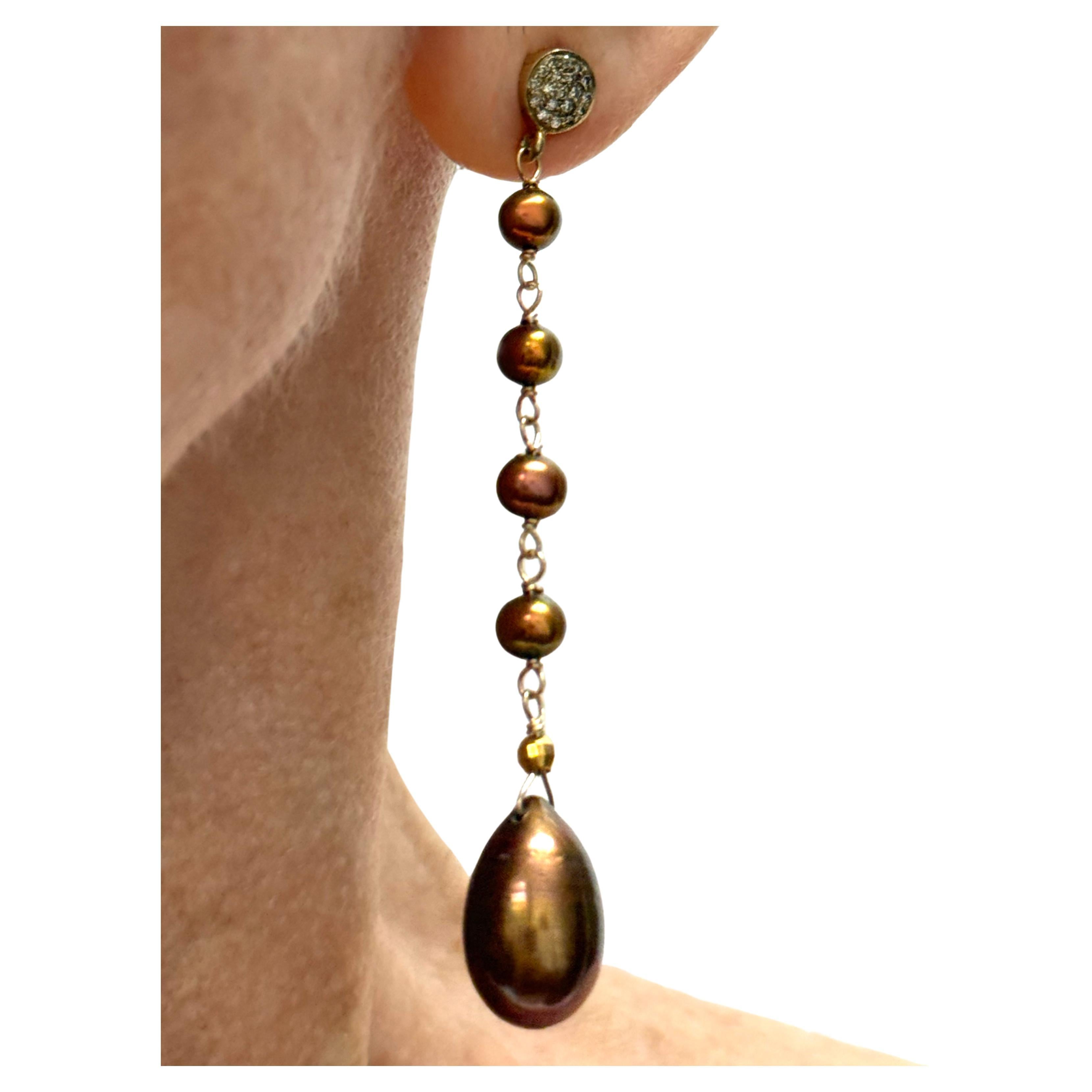 Pendientes Paradizia de perlas de cobre y diamantes en venta