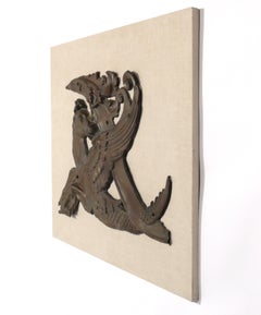Copper Pegasus Architectural Fragment on Linen Wall Mount