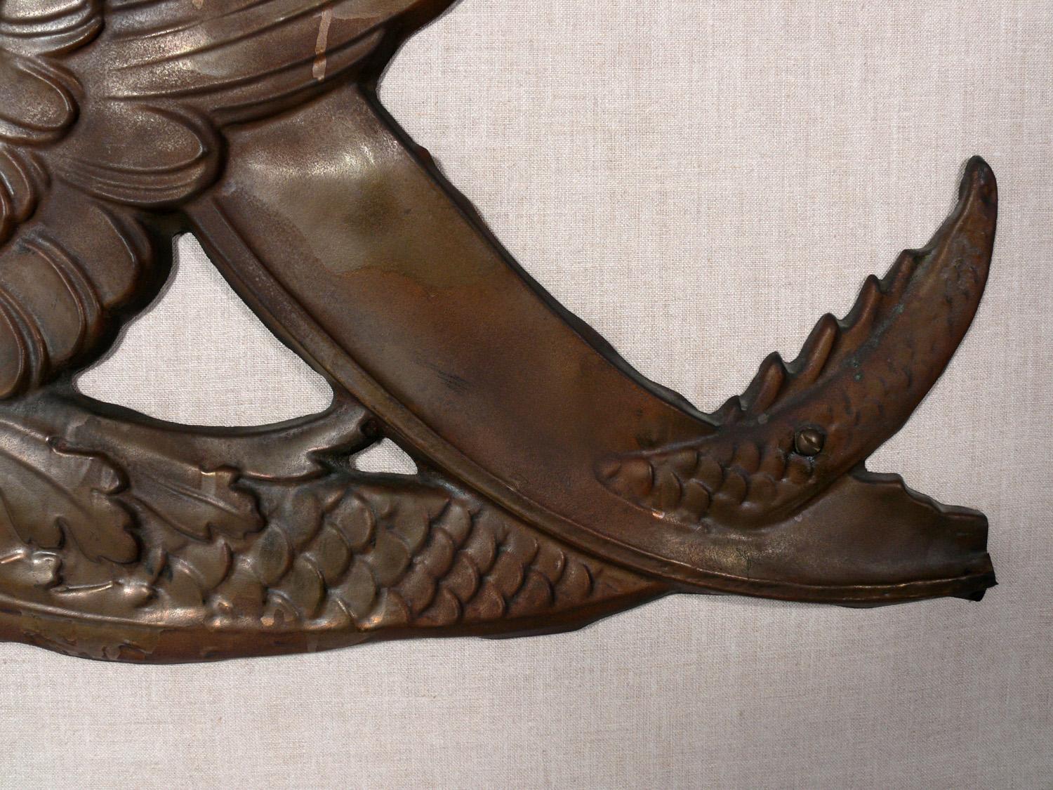 American Copper Pegasus Architectural Fragment on Linen Wall Mount