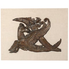 Copper Pegasus Architectural Fragment on Linen Wall Mount