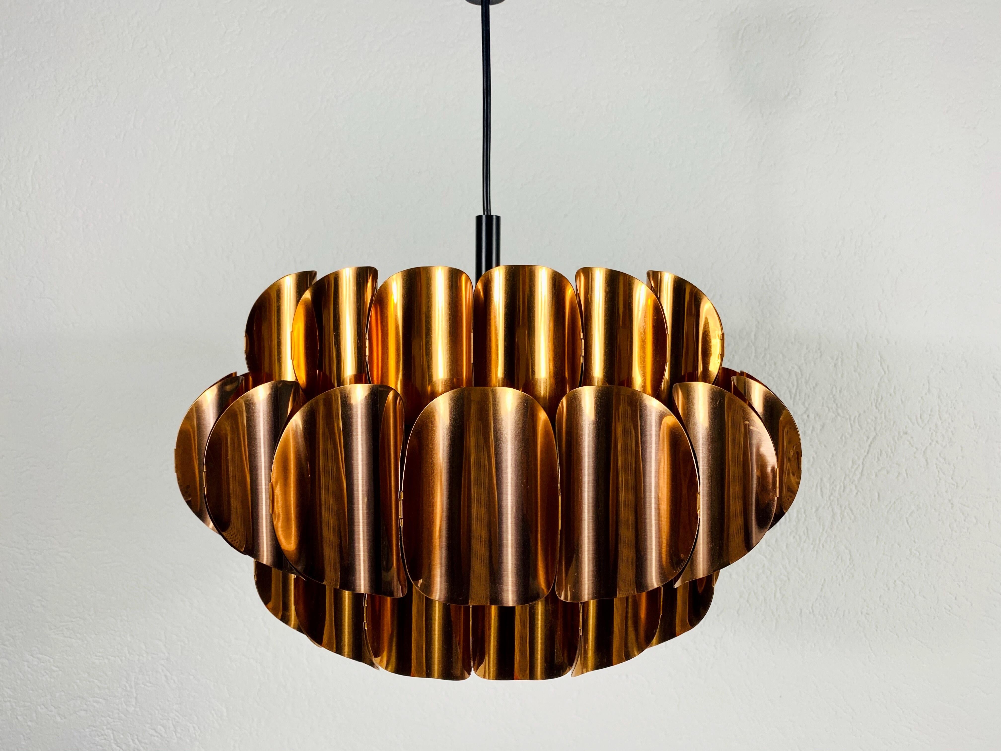 Danish Copper Pendant Lamp by Temde, 1970s