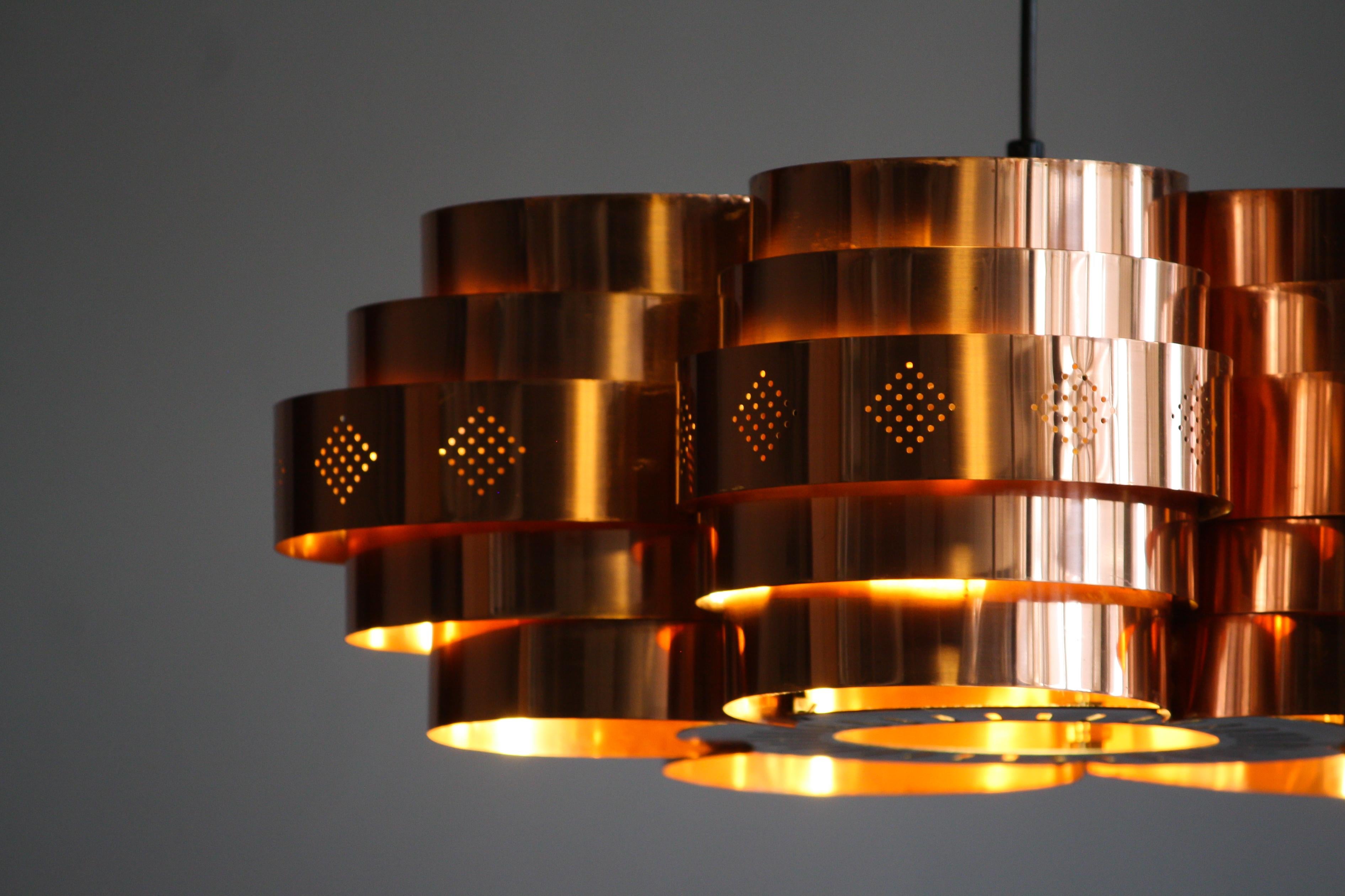 Copper Pendant Light by Verner Schou for Coronell Elektro, 1960s In Excellent Condition In Silvolde, Gelderland