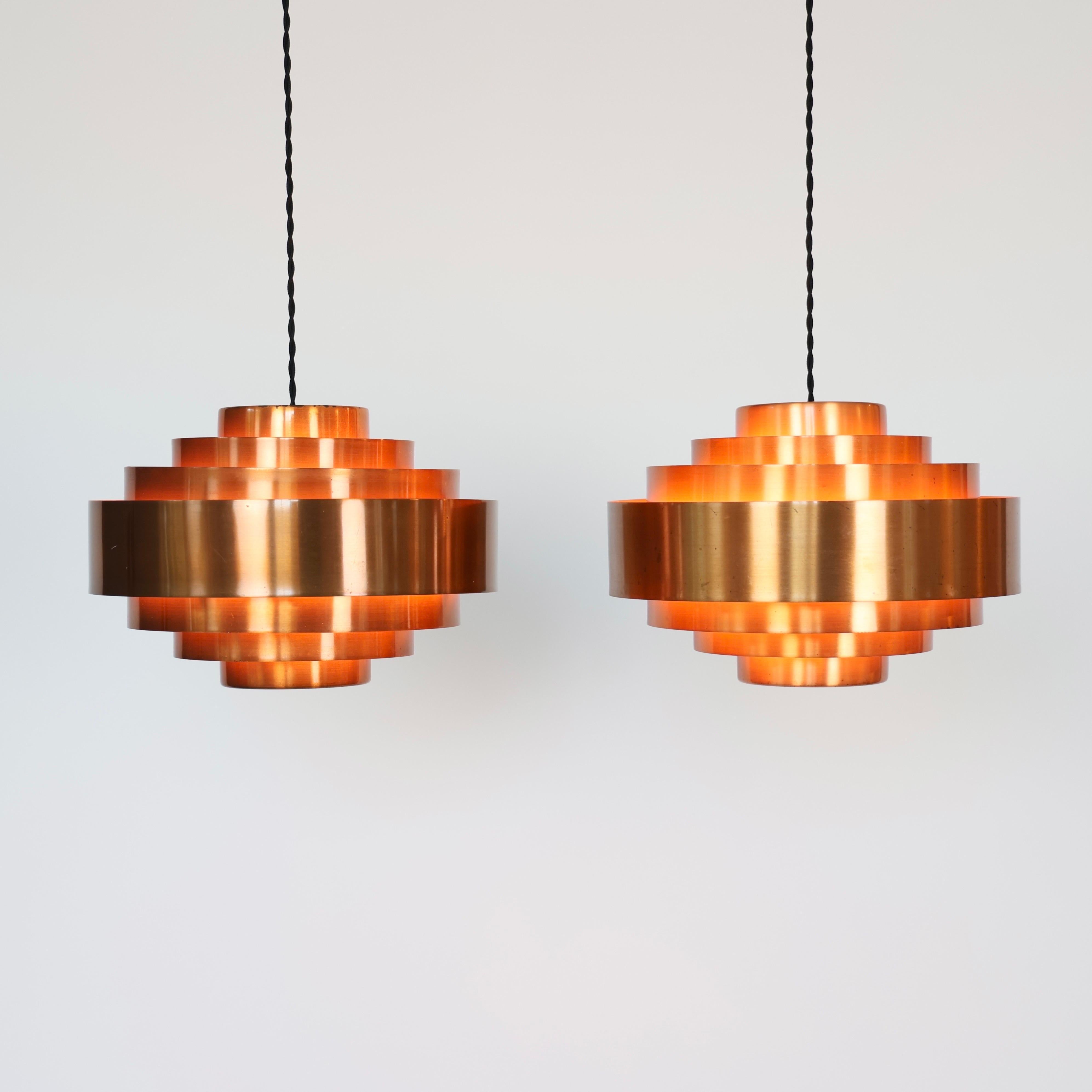 Scandinavo moderno Lampade a sospensione in rame di Jo Hammerborg per Fog and Morup, 1960, Danimarca in vendita