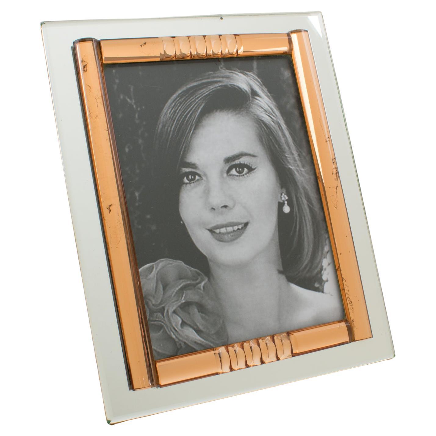 Copper Pink and Silver Mirrored Glass Picture Frame, France 1940s