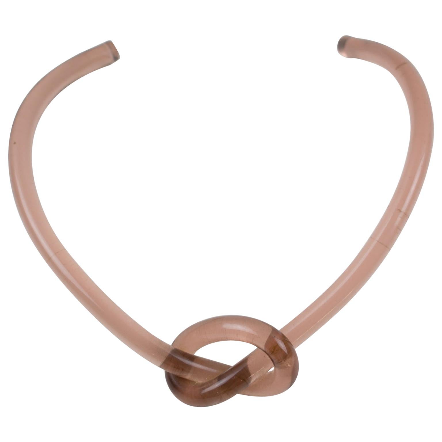 Copper Pink Lucite Rigid Collar Necklace with Node