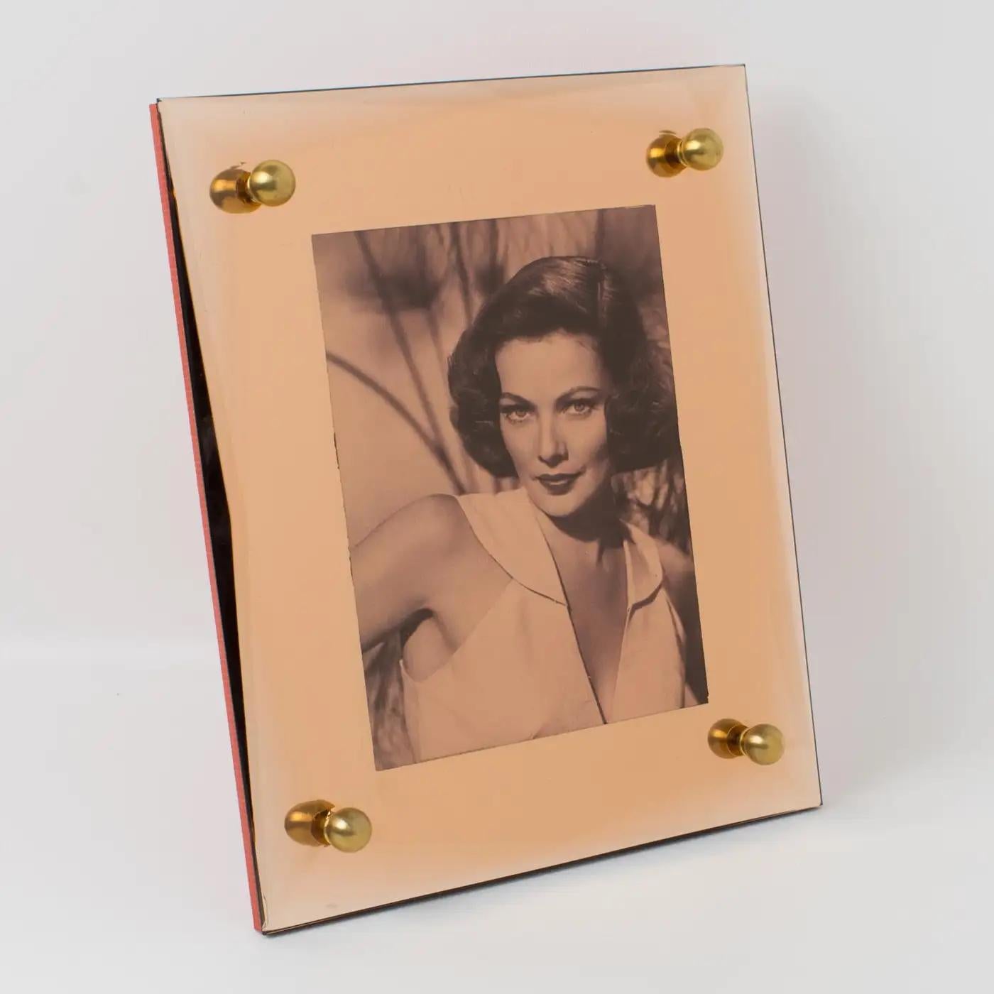 Hollywood Regency Copper Pink Mirror Glass Picture Frame, France 1940s