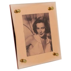 Vintage Copper Pink Mirror Glass Picture Frame, France 1940s
