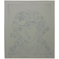 Copper Plate Etching on Paper Portrait of the Arc Angel Gabriel