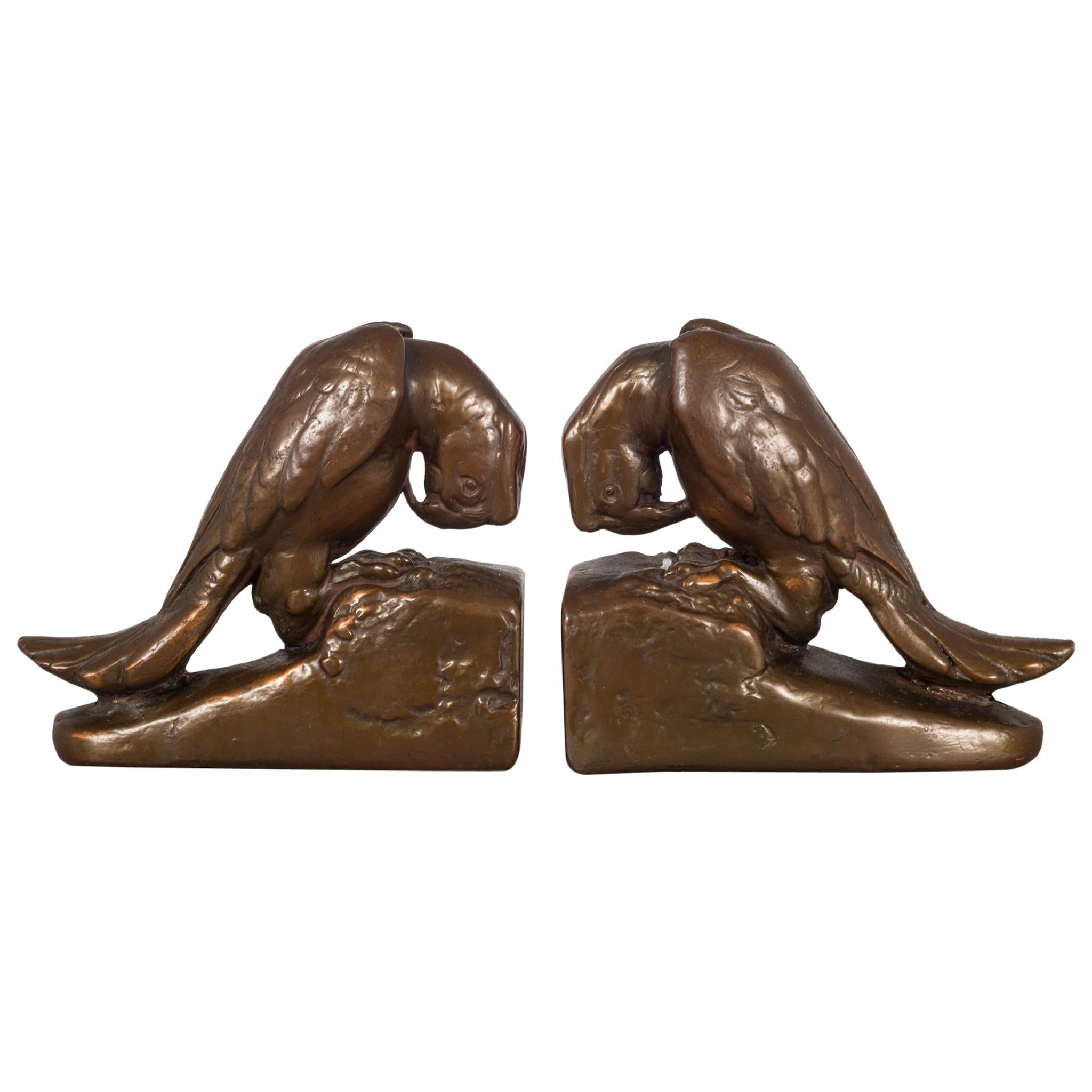 Copper-Plated Parrot Bookends by Armor Bronze, circa 1930
