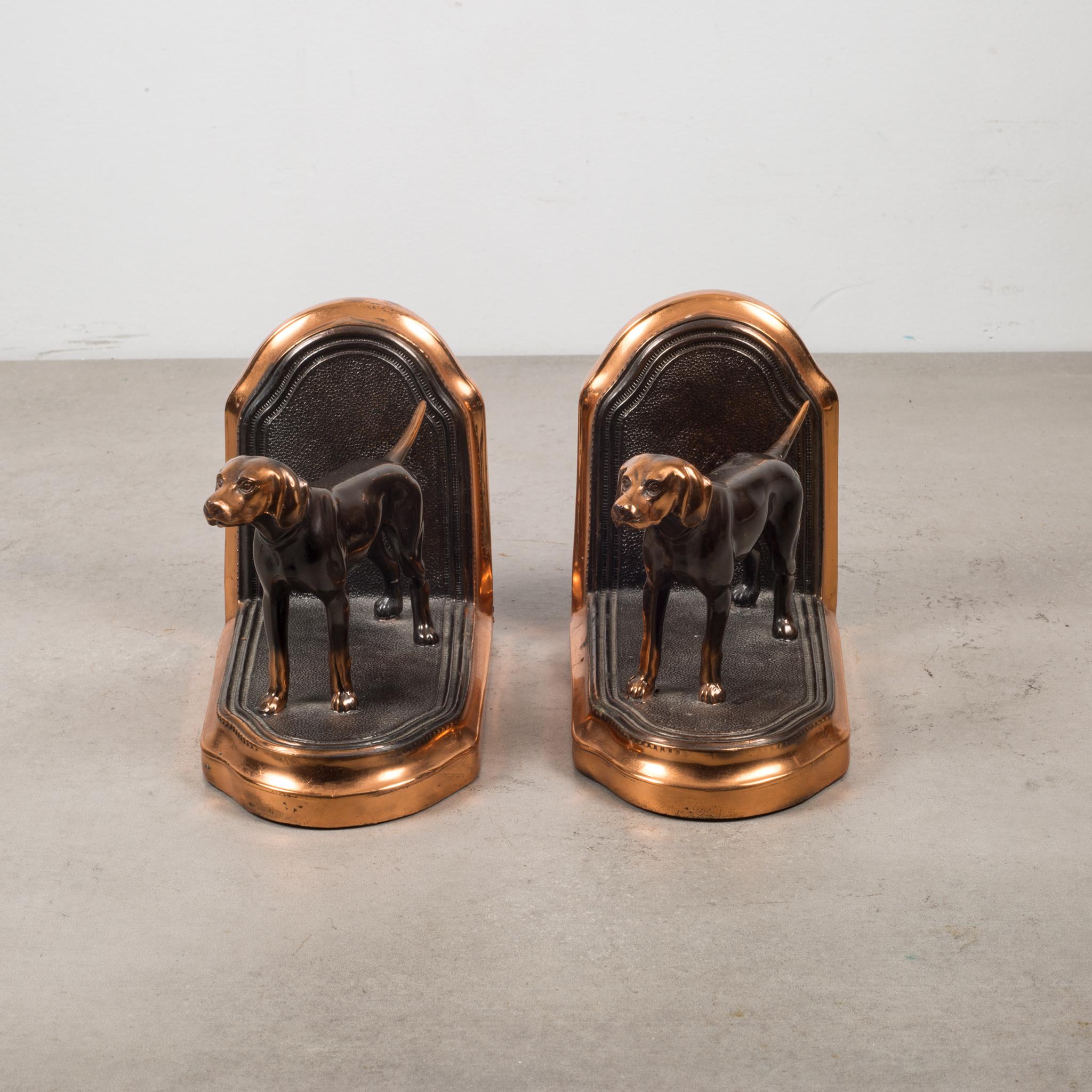 Industrial Copper-Plated Pointer Dog Bookends, circa 1940