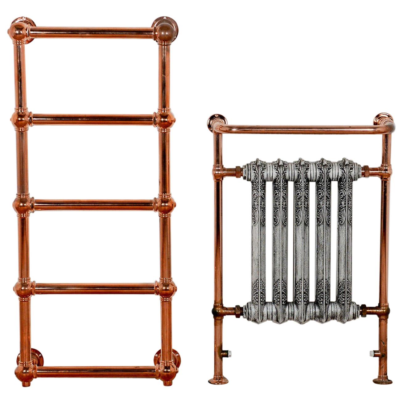 Copper-Plated Radiator and Towel Rail, 20th Century For Sale