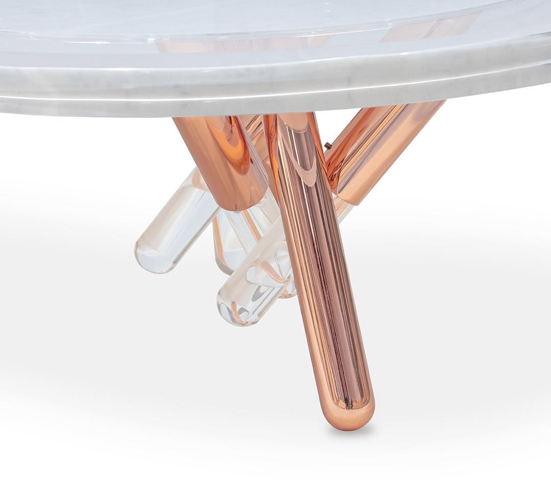 Patio Coffee Table featuring Copper-Plated Stainless Steel and White Marble For Sale 1