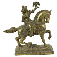 Estatua Cobreada Jinete A Caballo Cetrero Primera Mitad Siglo XX