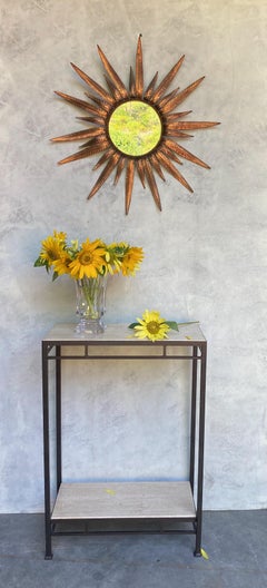 Spanish Copper Plated Metal Sunburst Mirror with Fern Leaf Frame