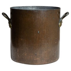 Antique Chocolate Copper Serving Bowl with Brass Handles, Belgium