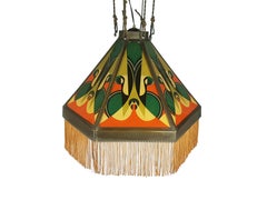 Copper & Printed Glass Art Deco Pendant Lamp Attributed to the Amsterdam School