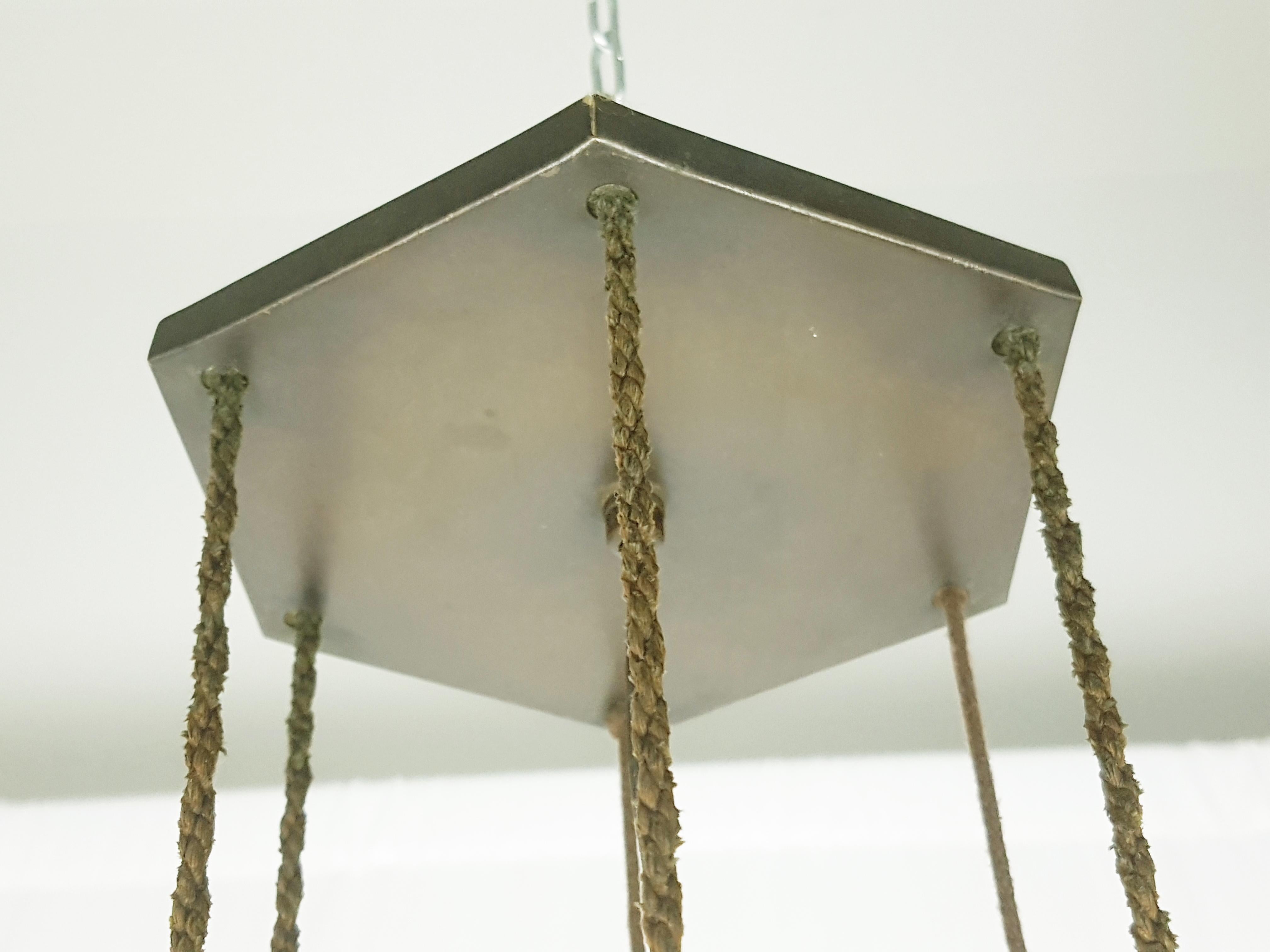 Copper & Printed Glass Art Deco Pendant Lamp Attributed to the Amsterdam School In Good Condition For Sale In Varese, Lombardia