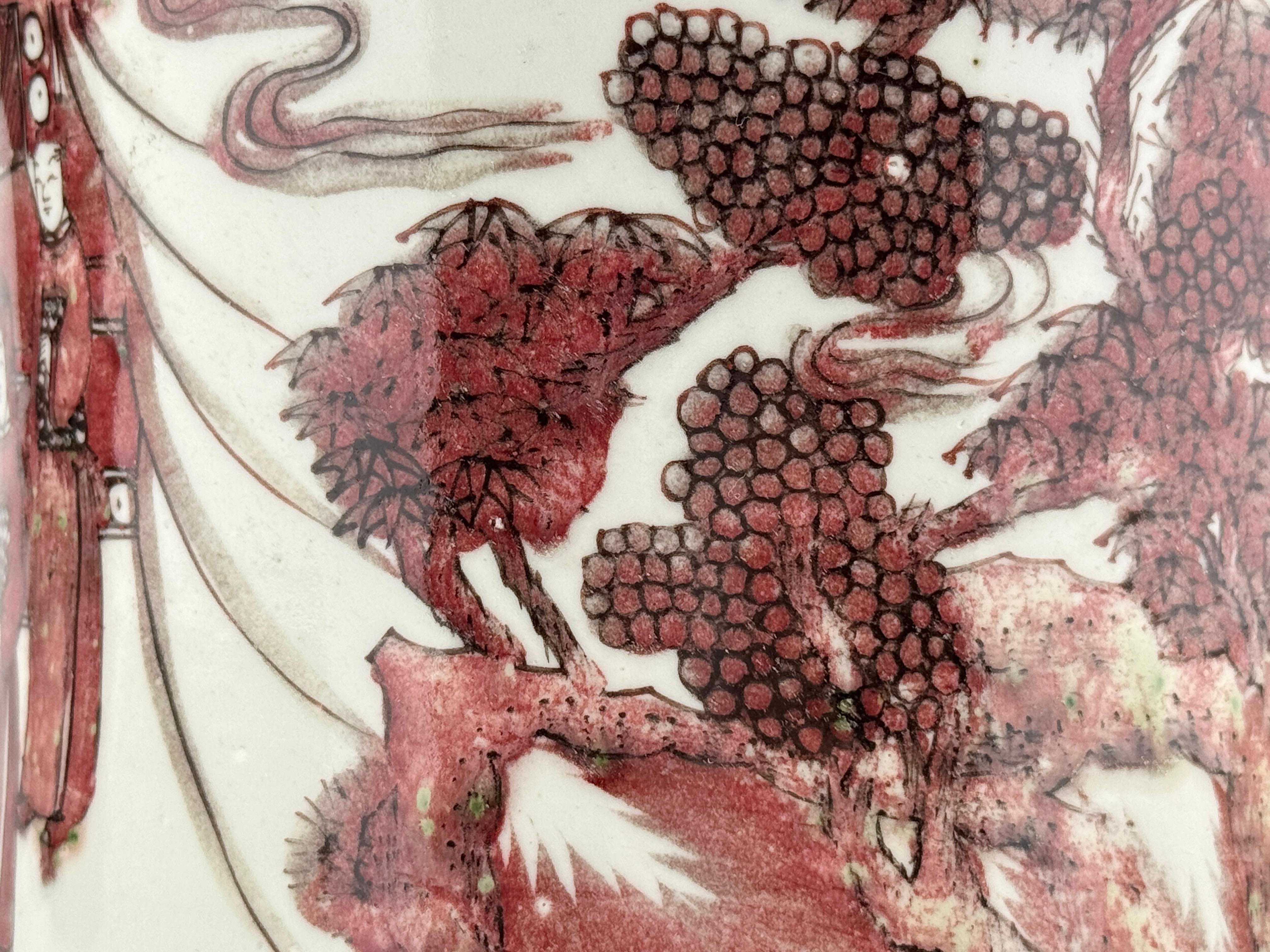 18th Century Copper Red Brushpot, Qing Dynasty, Kangxi Mark For Sale