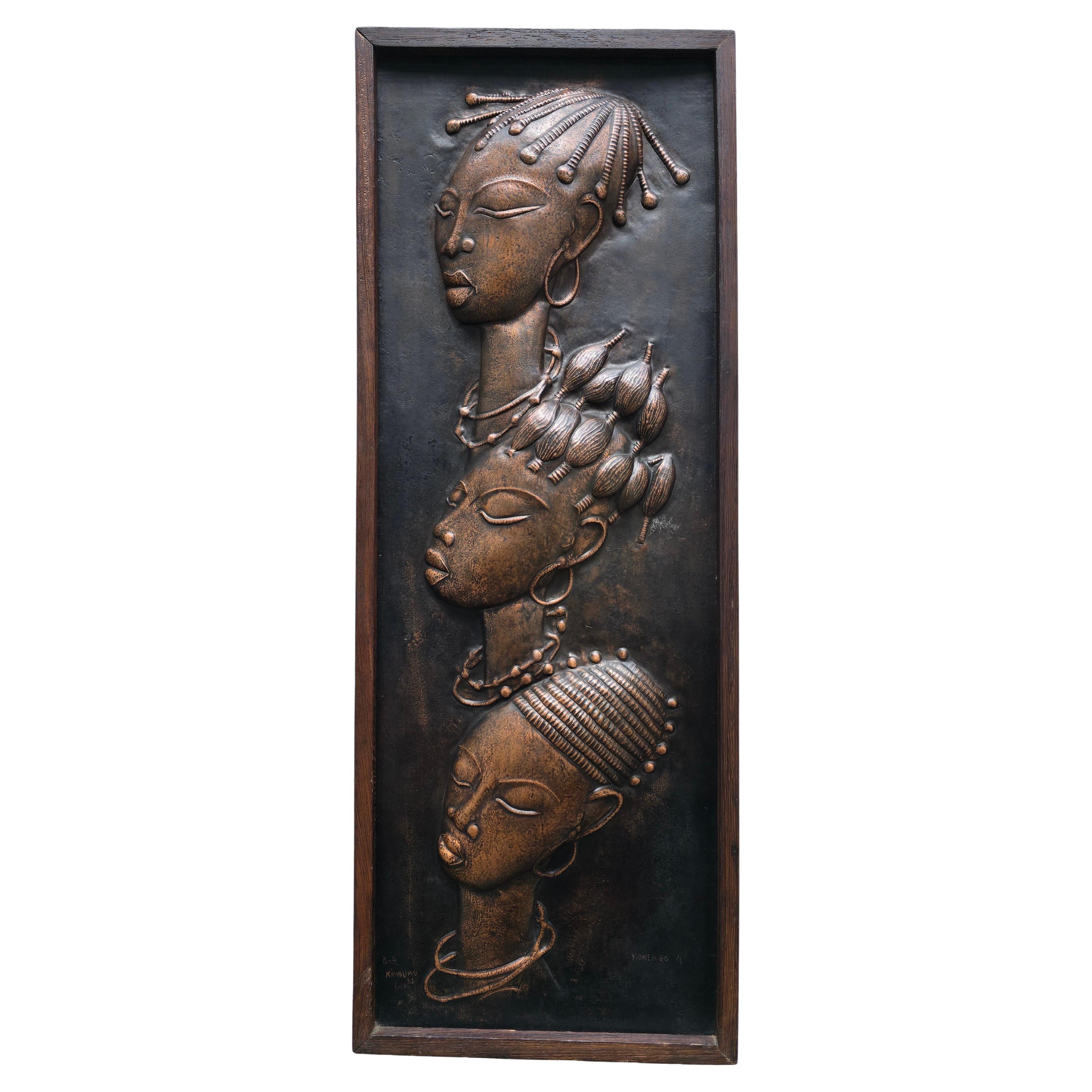 Copper Relief Artwork Female Portraits, Congo (1981)