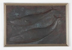 Copper Repousse Plaque of 2 Baleen Whales