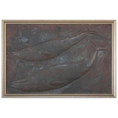 Copper Repousse Plaque of 2 Baleen Whales