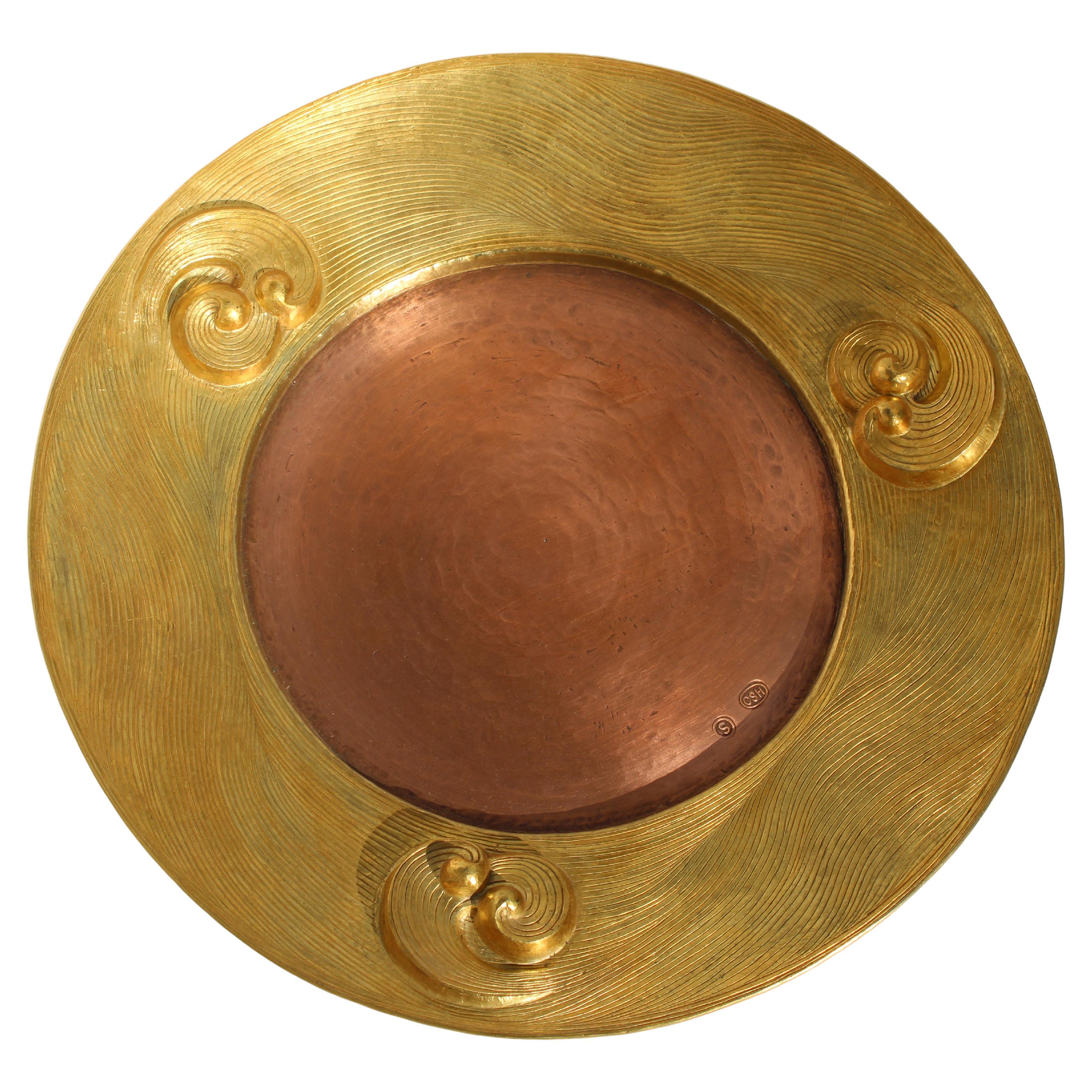 Copper Repousse Plate 13” Dia Handcrafted in India By Stephanie Odegard