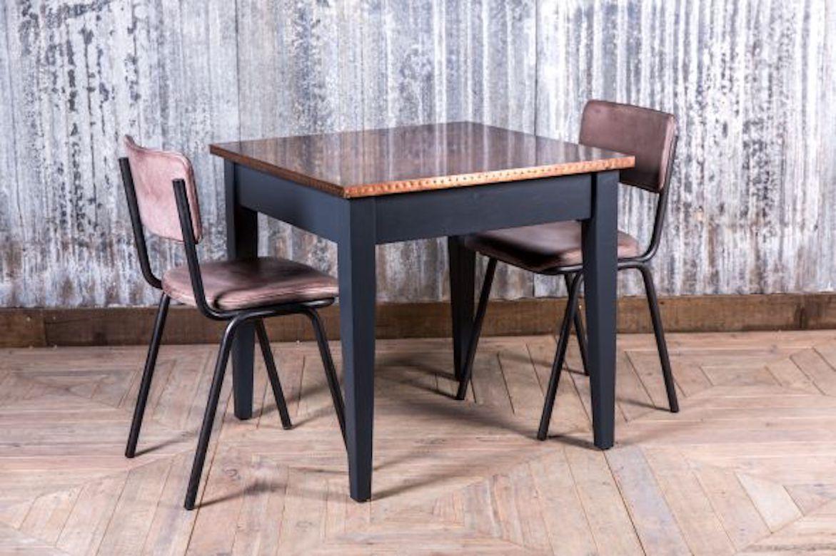A superb copper restaurant table, small restaurant table, 20th century.

These small restaurant tables feature a pine tapered base and can be supplied with a range of tops. Choose from a selection of wooden tops, or create a brass, zinc or copper