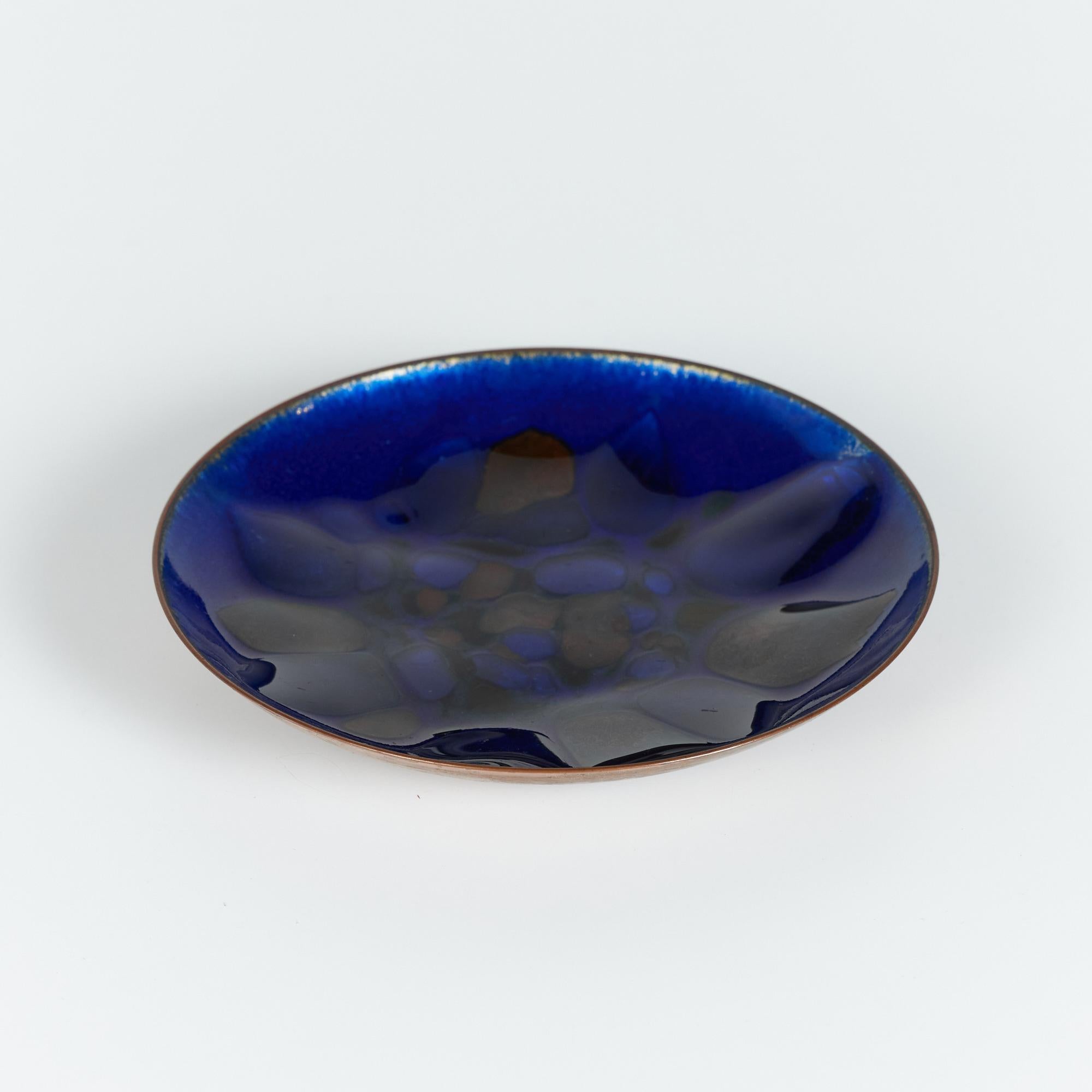 20th Century Copper Royal Blue Enameled Plate by Win Ng For Sale