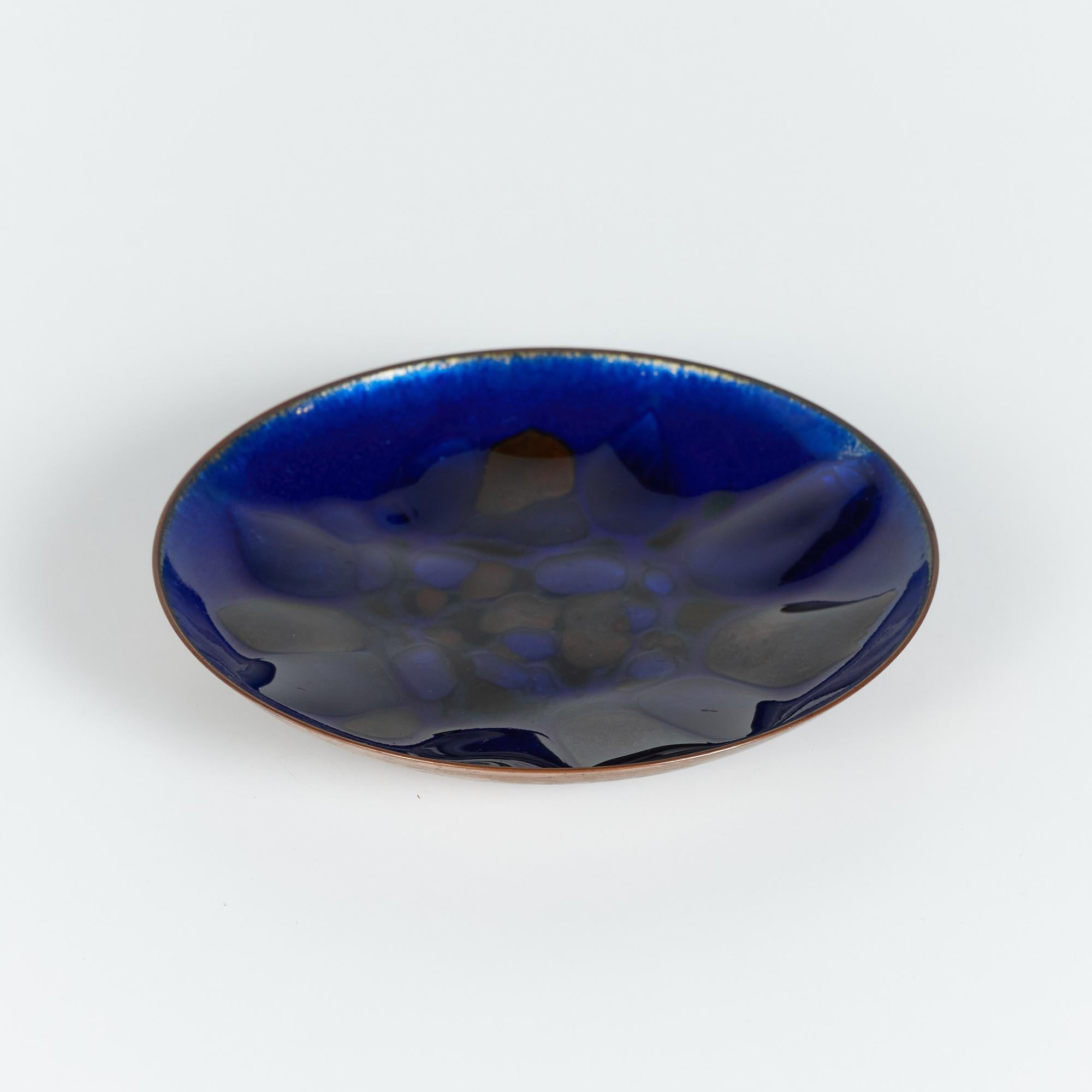 20th Century Copper Royal Blue Enameled Plate by Win Ng