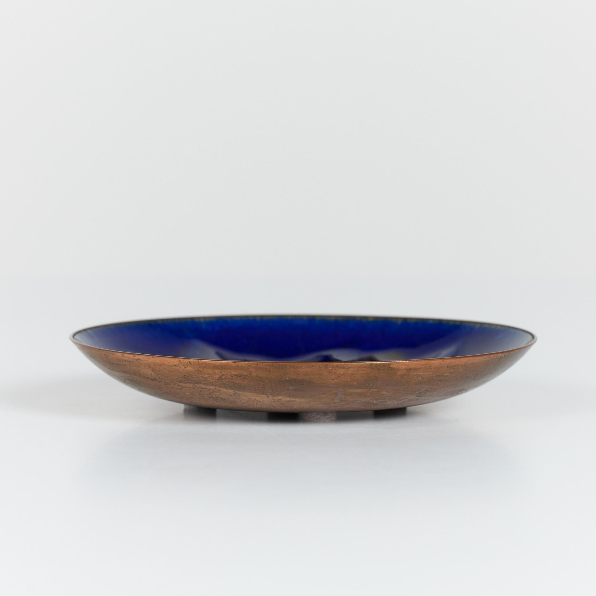 Copper Royal Blue Enameled Plate by Win Ng For Sale 1