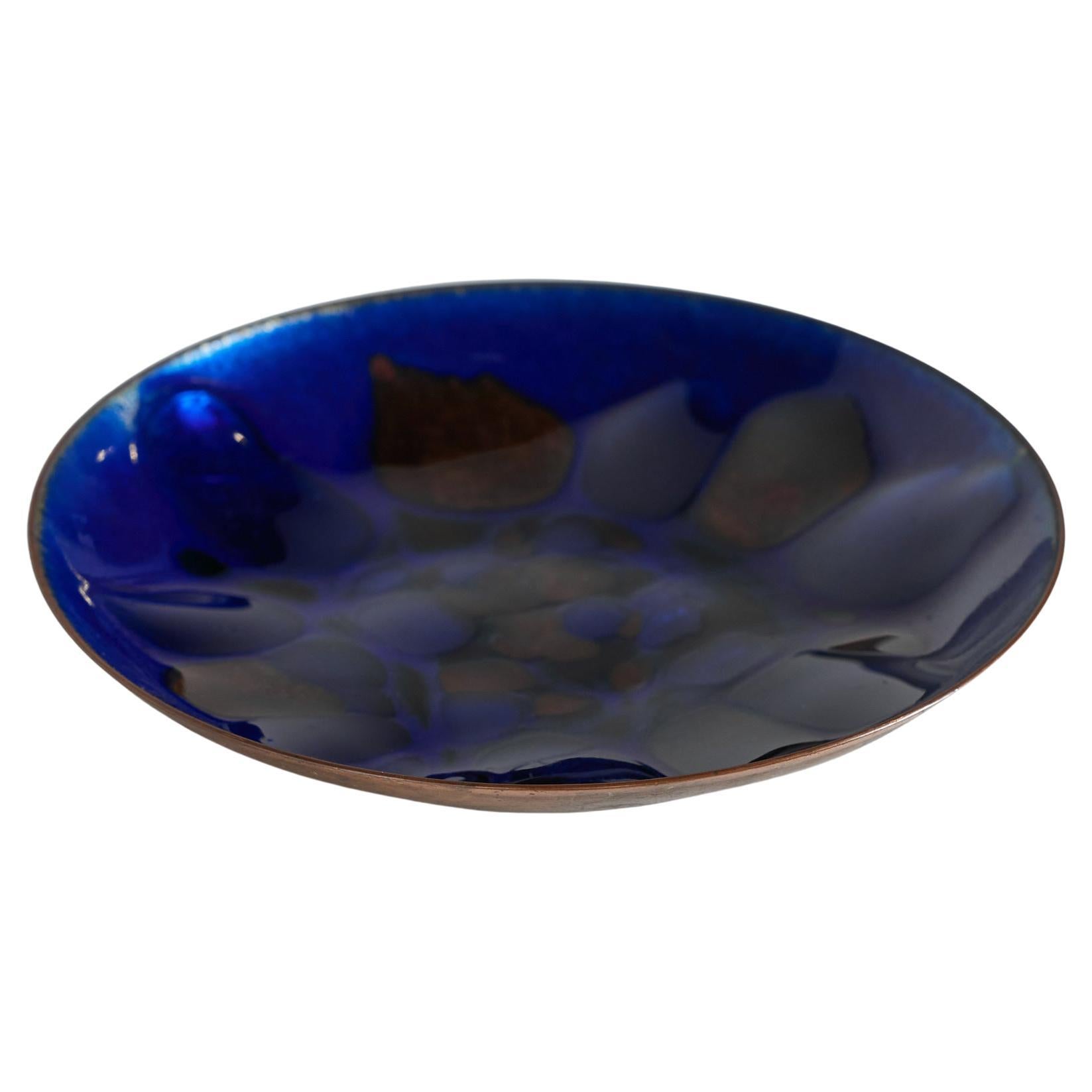 Copper Royal Blue Enameled Plate by Win Ng