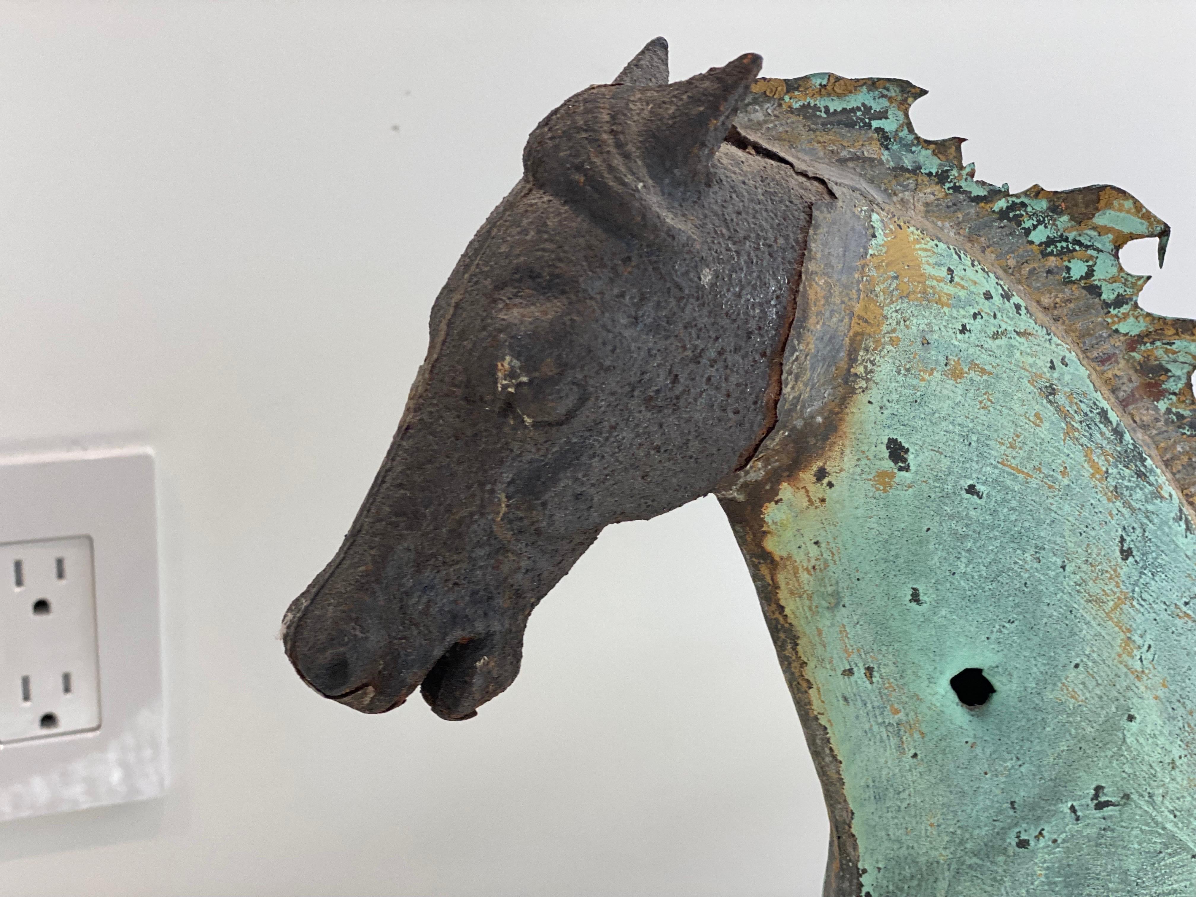 Copper Running Horse Weathervane, New England In Fair Condition For Sale In Southampton, NY