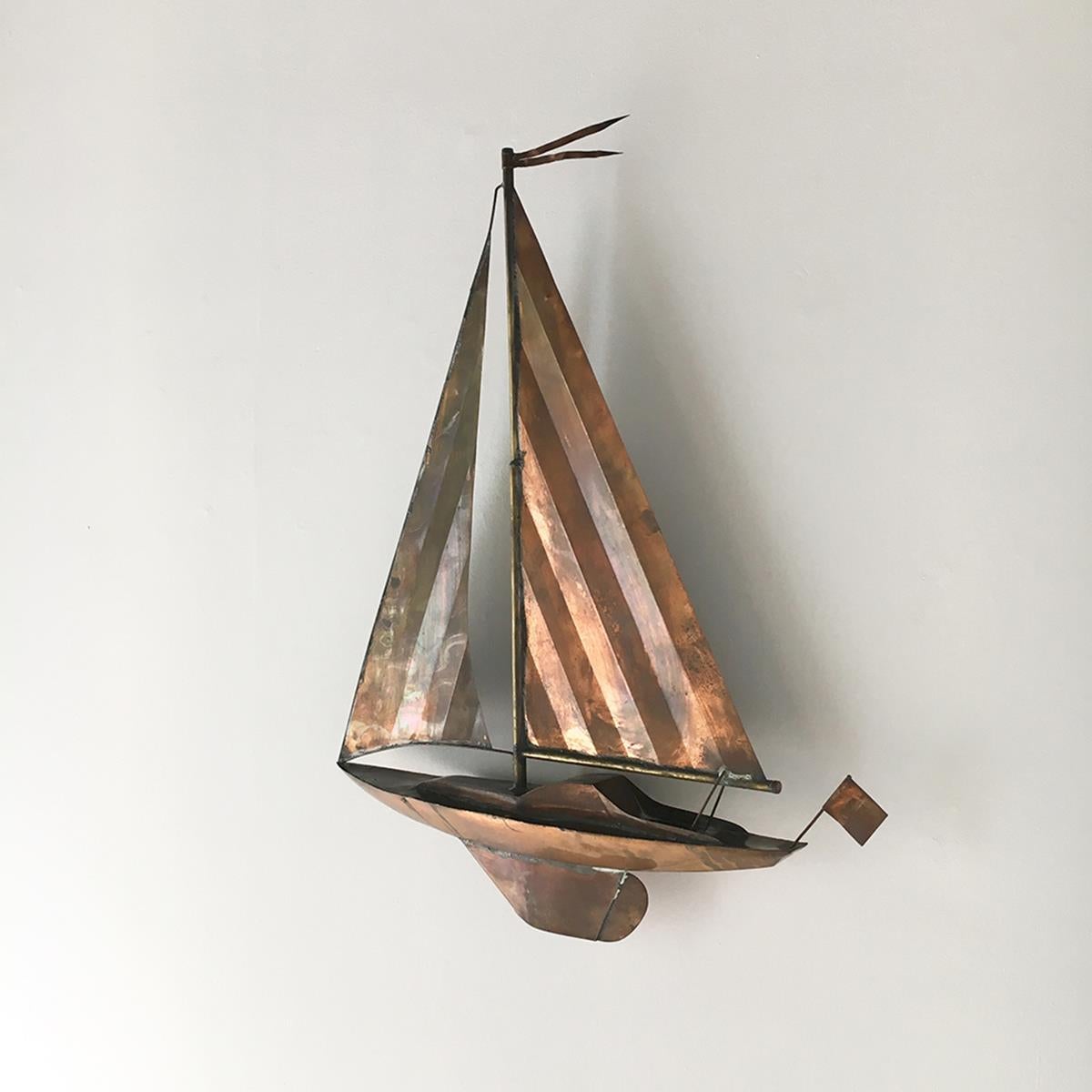 Copper Sailing Boat Wall Sculpture 1960s For Sale at 1stDibs