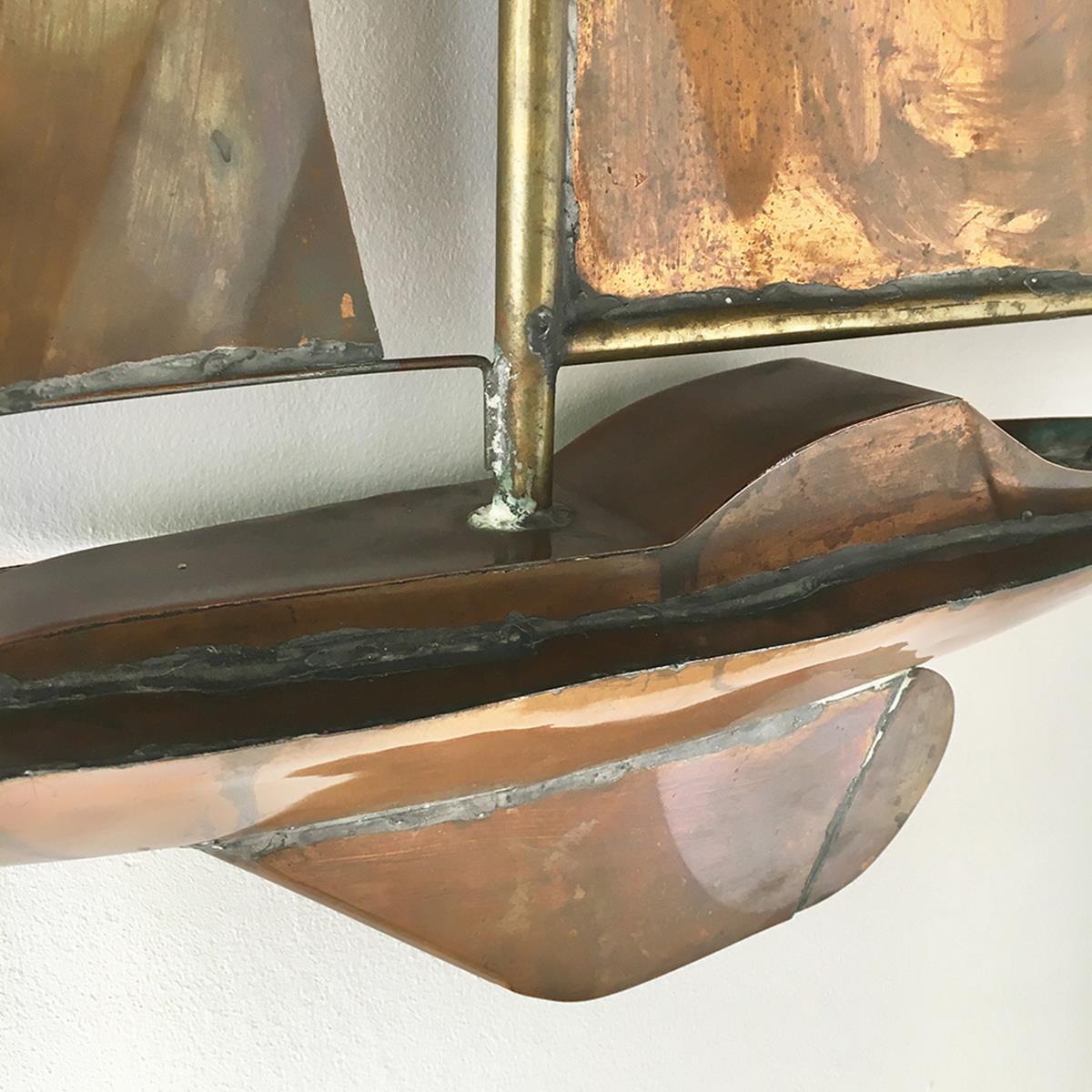 Copper Sailing Boat Wall Sculpture 1960s For Sale at 1stDibs