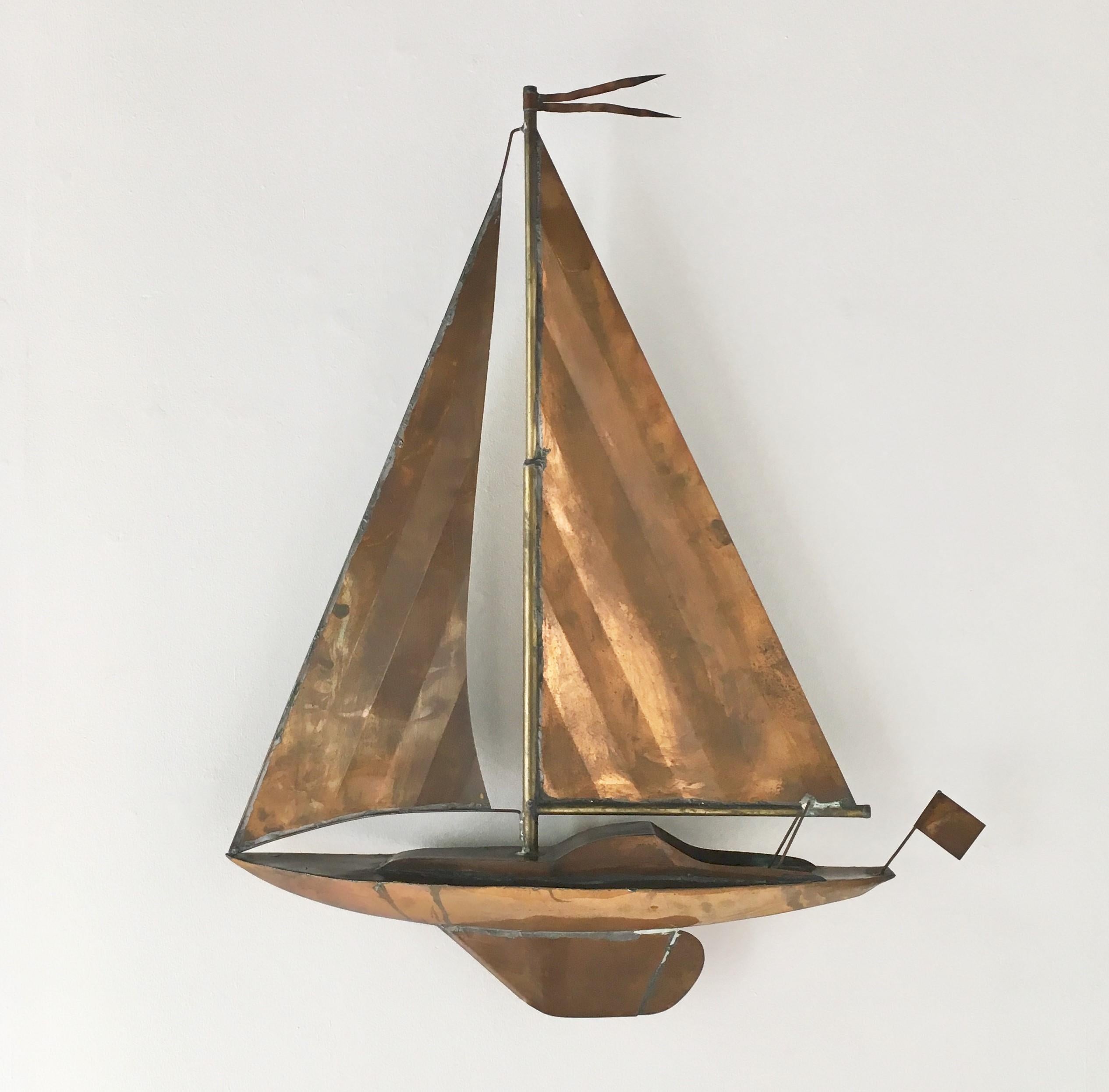 Copper Sailing Boat Wall Sculpture 1960s For Sale at 1stDibs