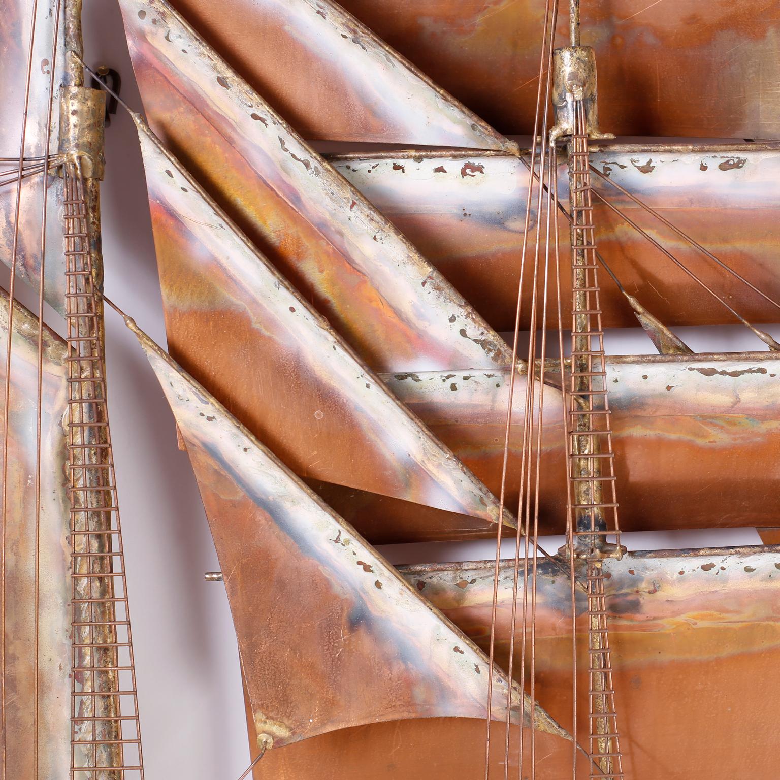 British Colonial Copper Sailing Ship Sculpture