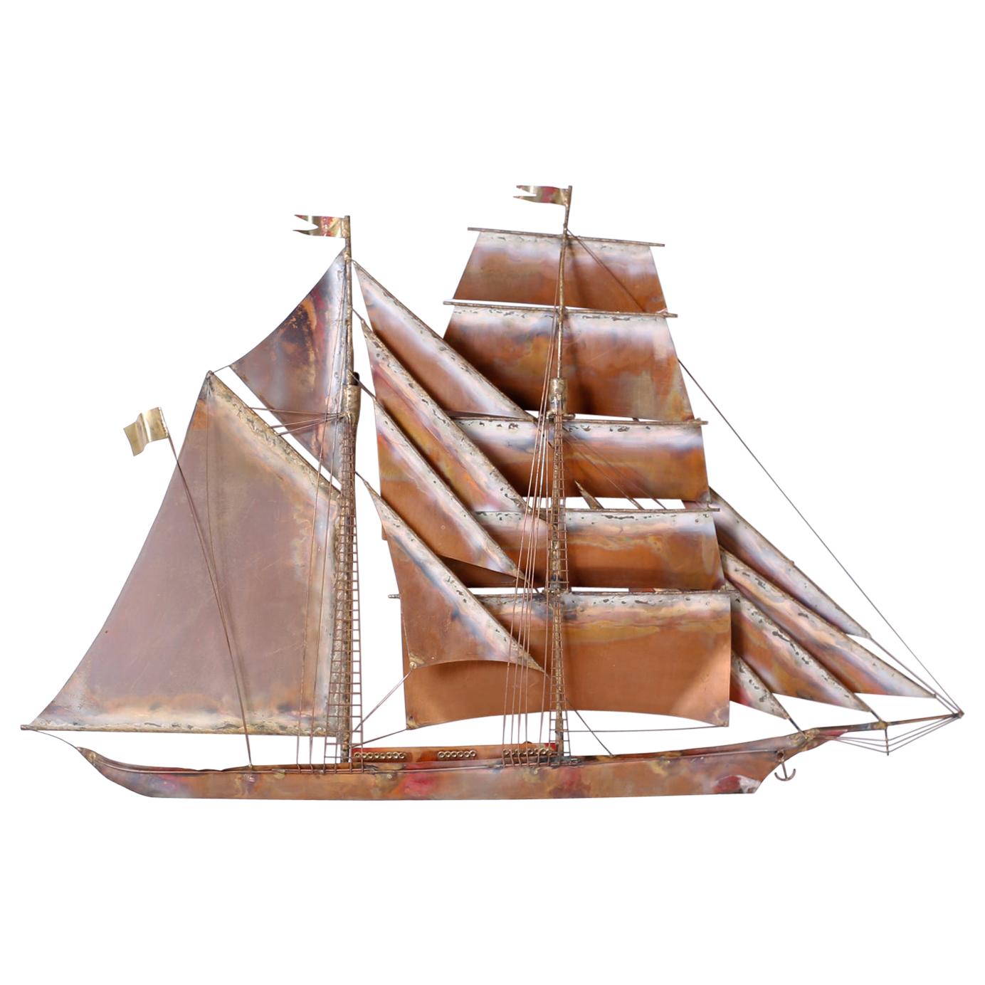 Copper Sailing Ship Sculpture